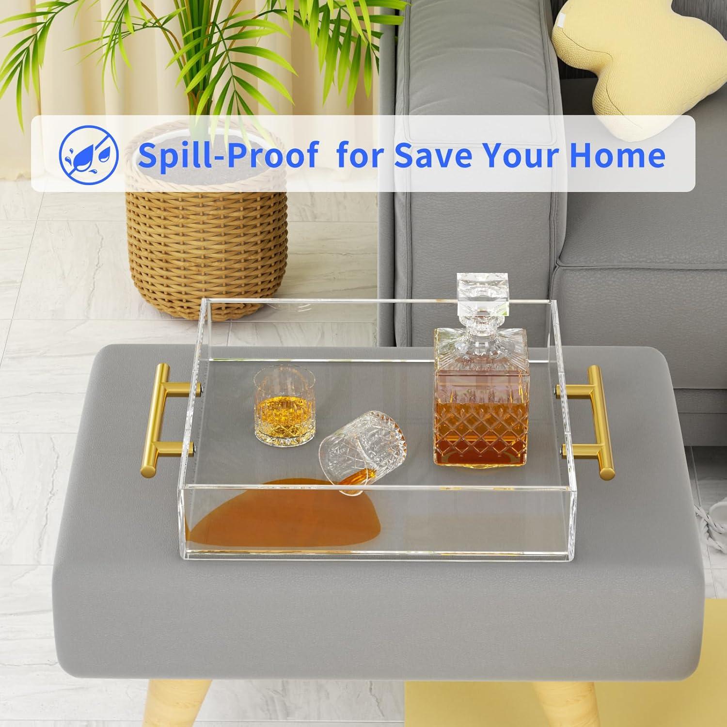 Bandeja de Servicio Acrílica NIUBEE 30x30 cm con Mangos Dorados