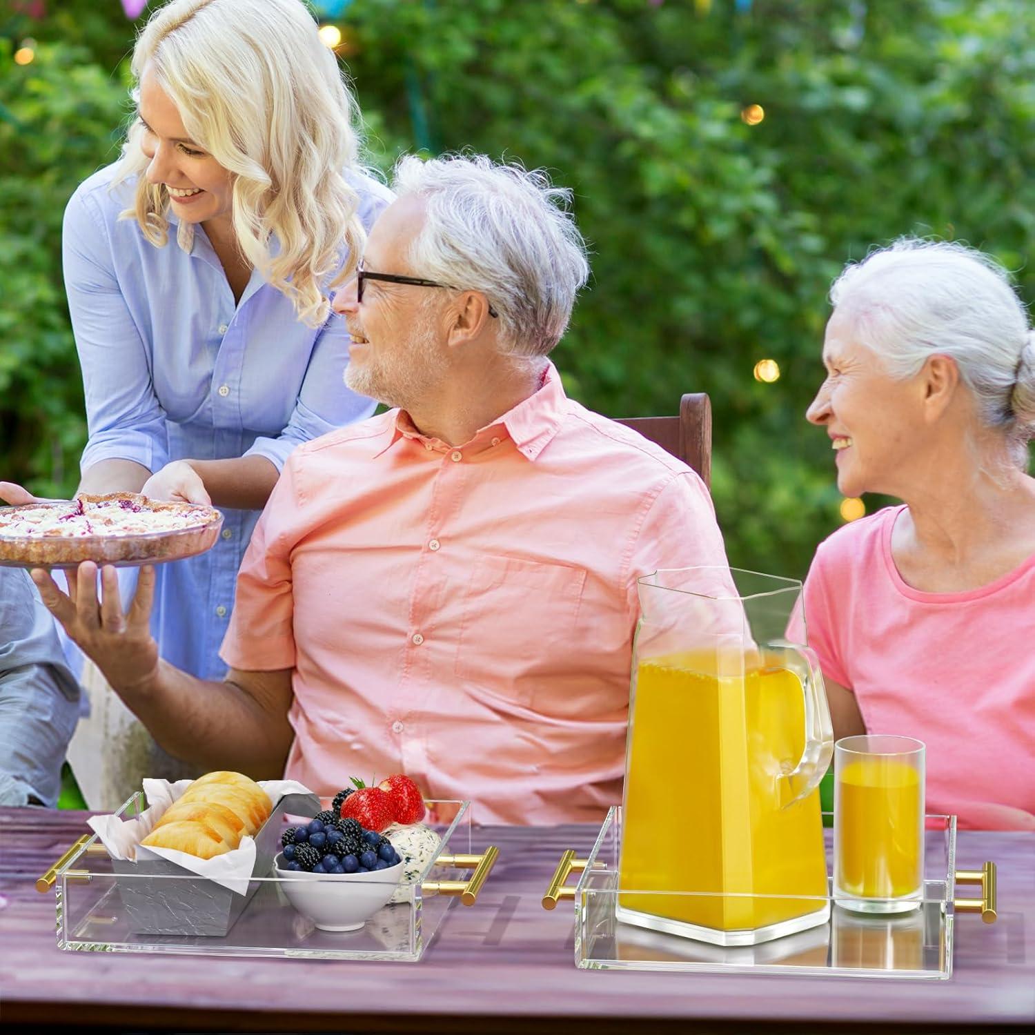 Bandeja de Servicio Acrílica NIUBEE 30x30 cm con Mangos Dorados