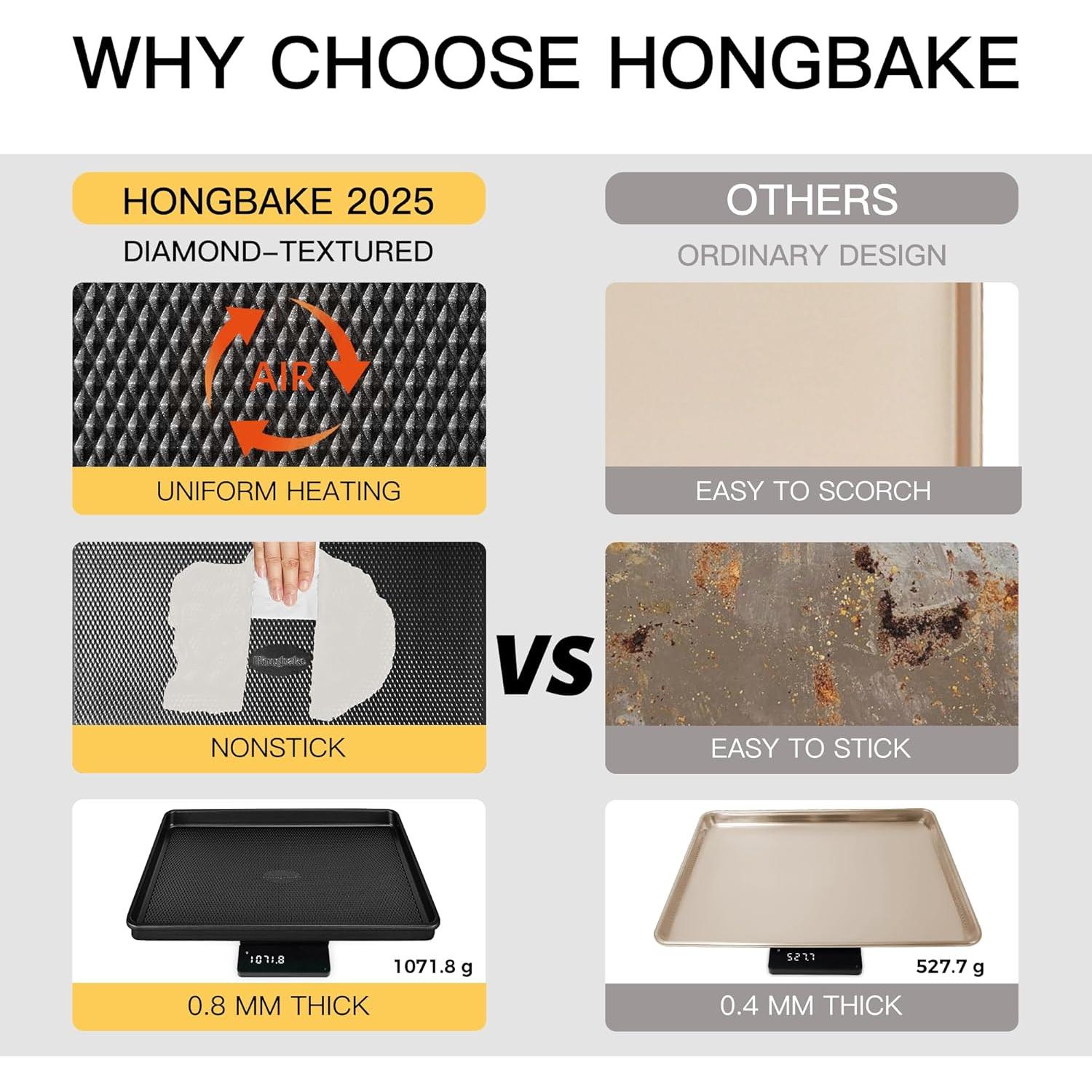 Juego de 3 Bandejas para Hornear HONGBAKE Antiadherentes 44x30cm