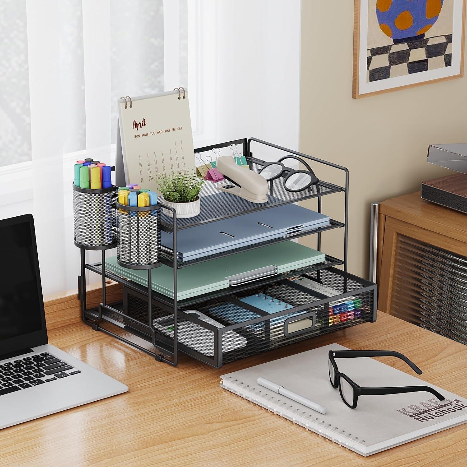 Organizador de Escritorio Marbrasse 4 Niveles Metal Negro