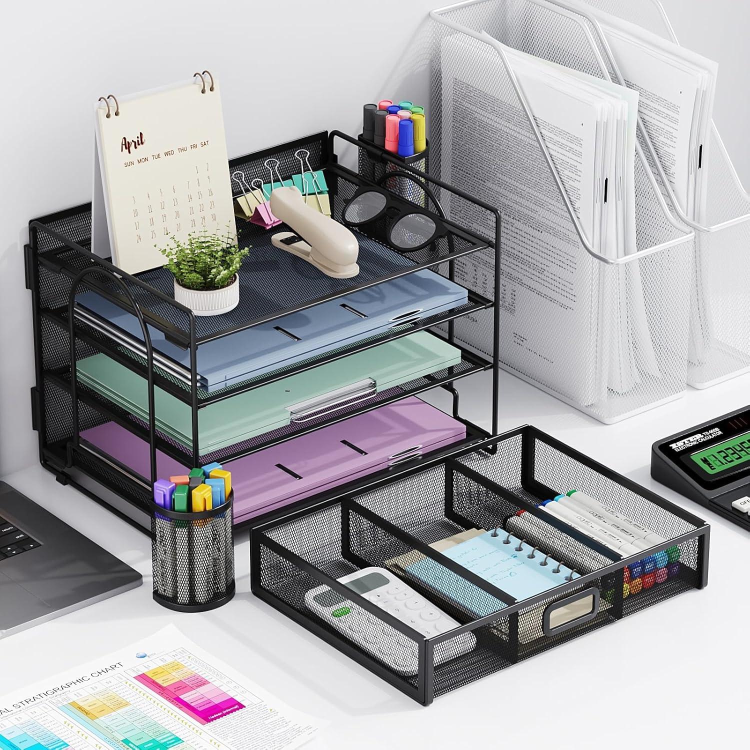 Organizador de Escritorio Marbrasse 4 Niveles Metal Negro