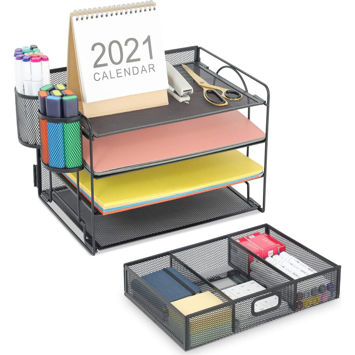 Organizador de Escritorio Marbrasse 4 Niveles Metal Negro