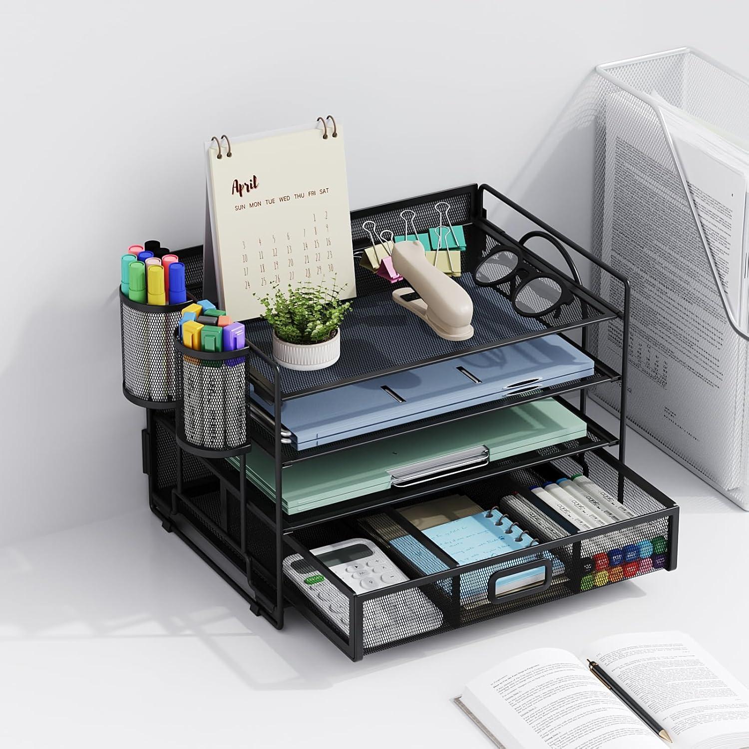 Organizador de Escritorio Marbrasse 4 Niveles Metal Negro