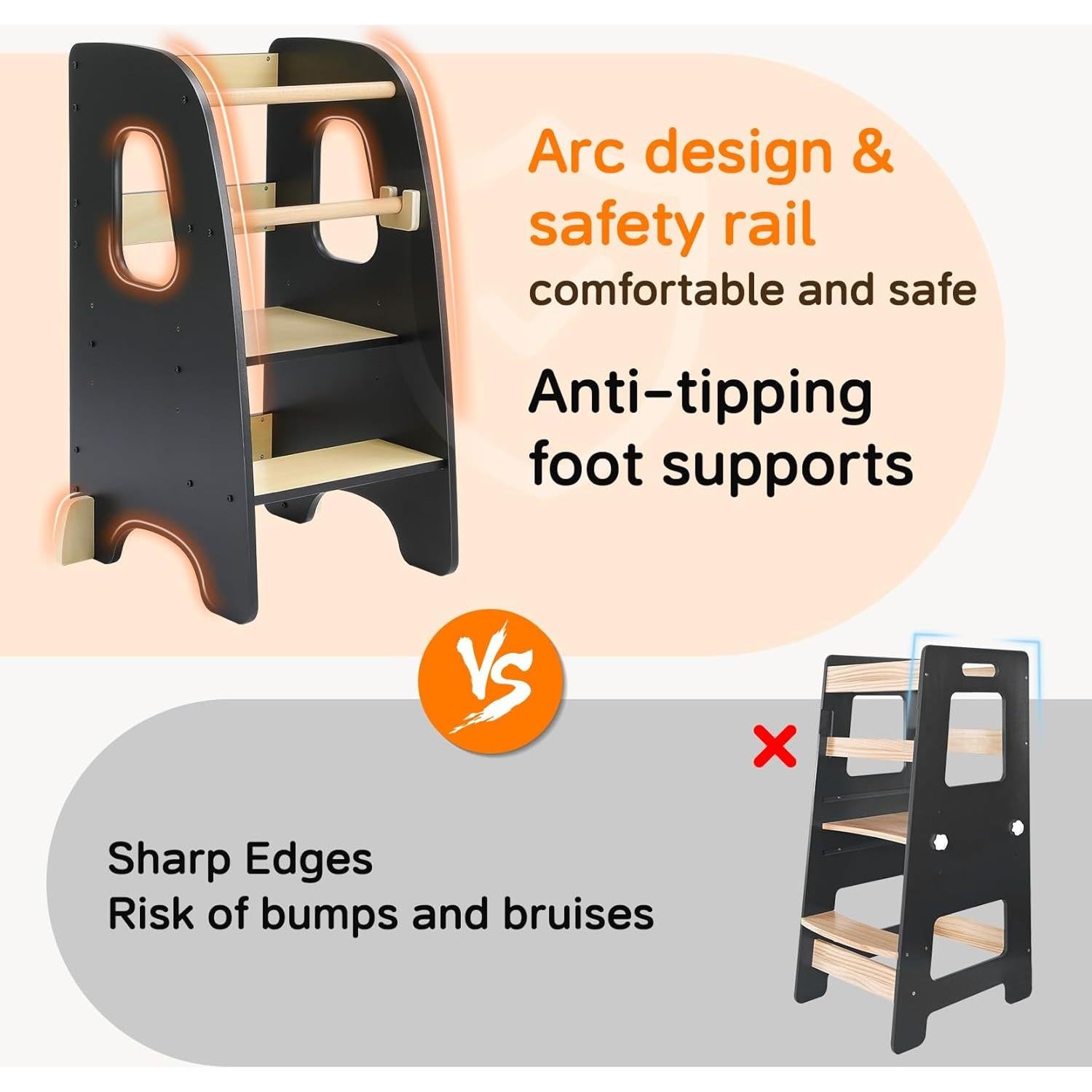 Ezebaby Torre de Cocina Ajustable para Niños - Negro