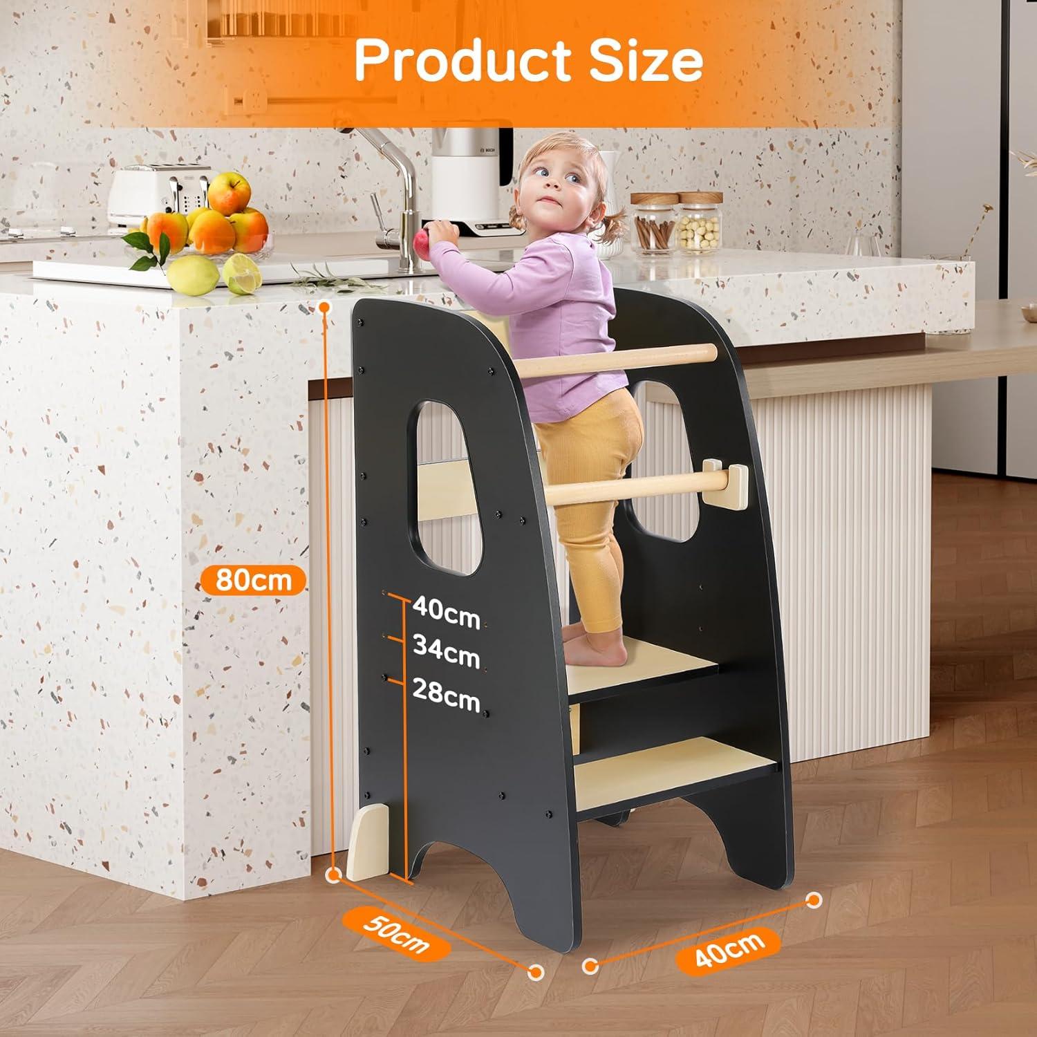 Ezebaby Torre de Cocina Ajustable para Niños - Negro