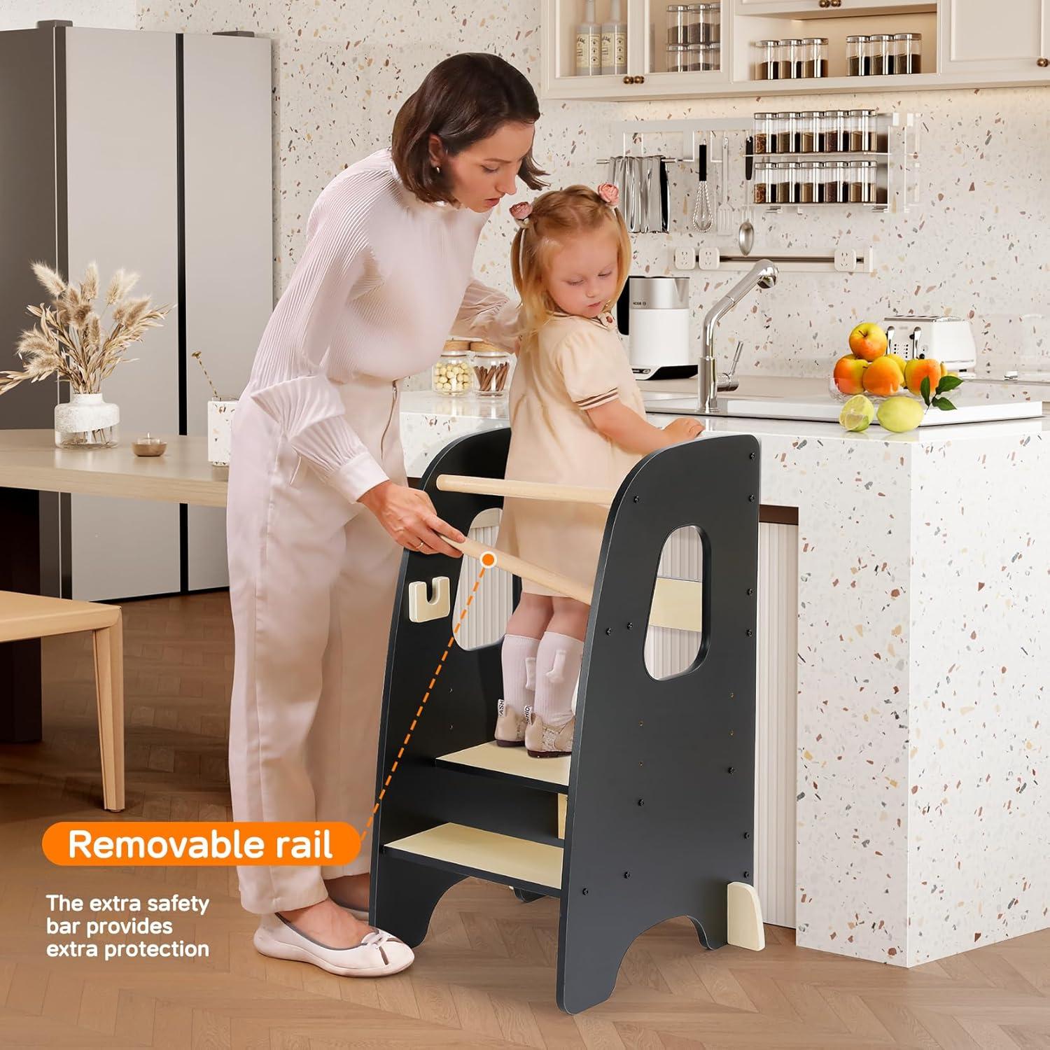Ezebaby Torre de Cocina Ajustable para Niños - Negro