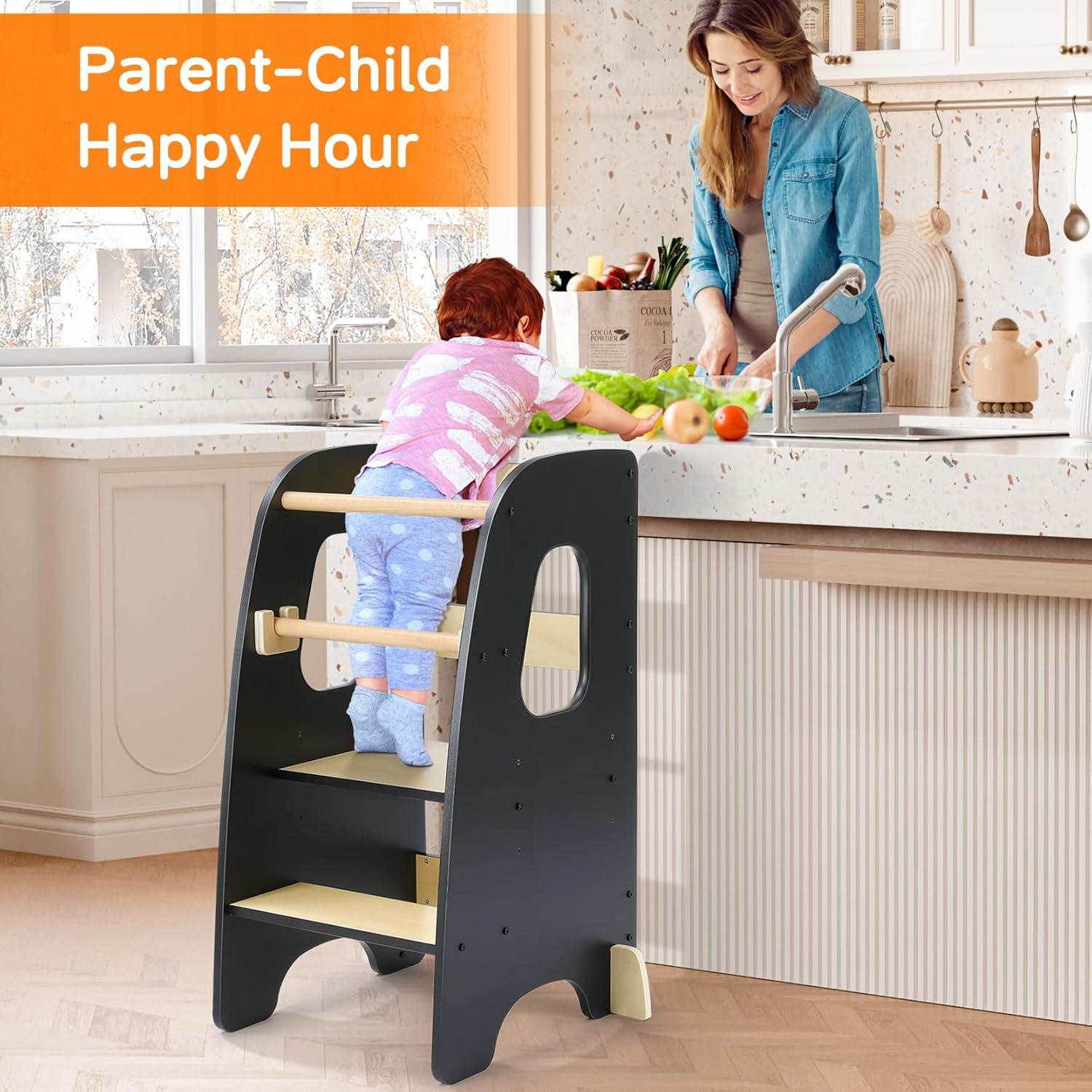Ezebaby Torre de Cocina Ajustable para Niños - Negro