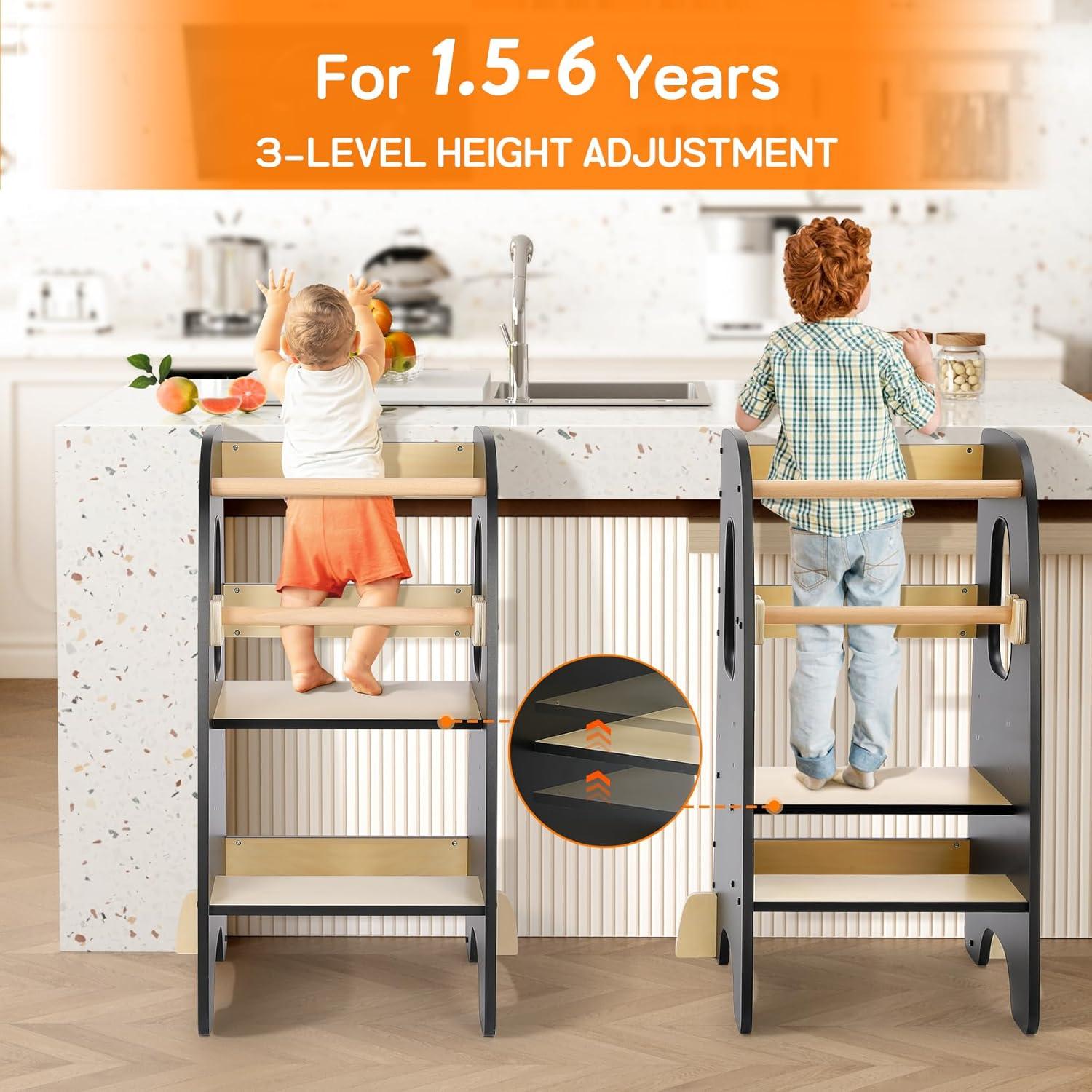 Ezebaby Torre de Cocina Ajustable para Niños - Negro