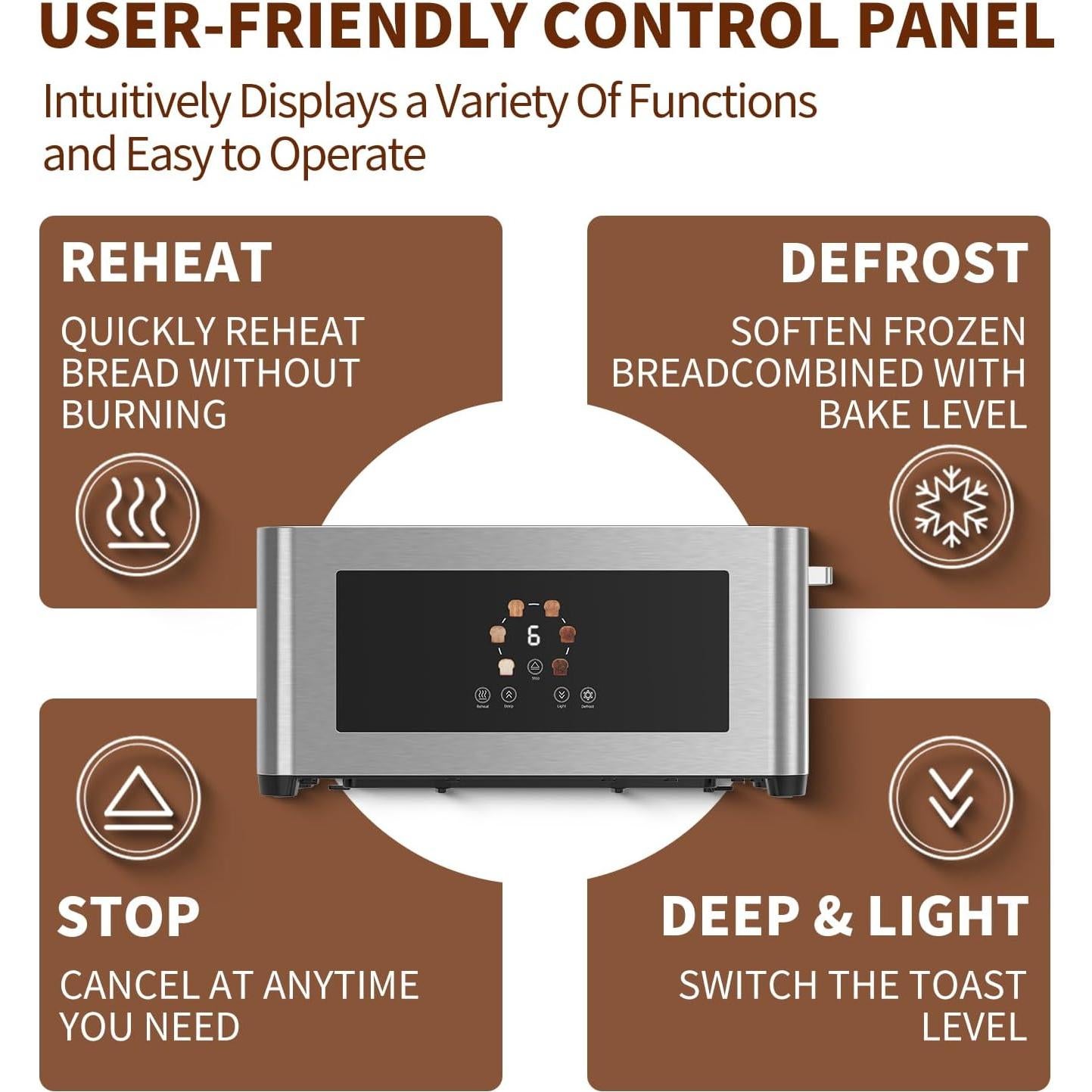 Tostadora BBday de 2 Rebanadas con Pantalla Táctil 1000W