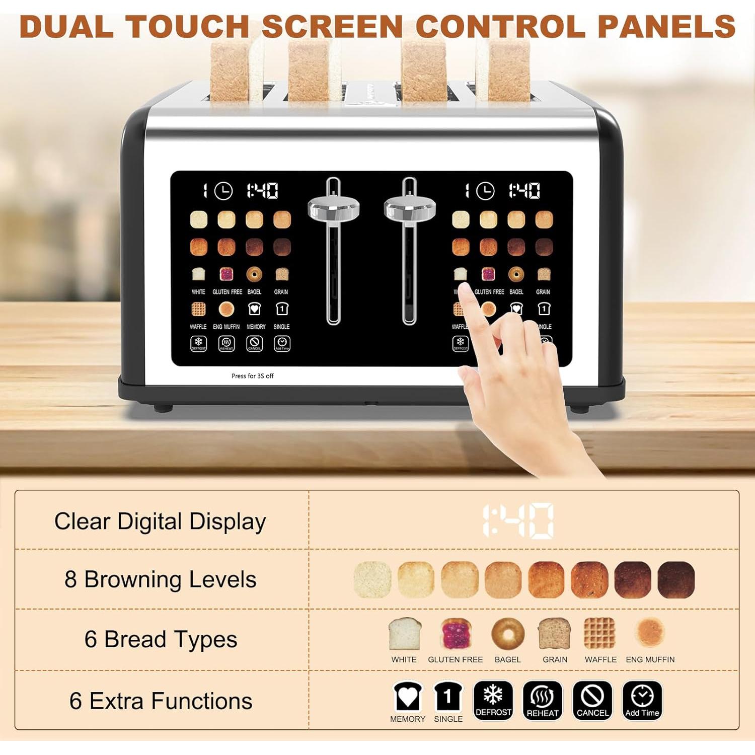 Tostadora de 4 Rebanadas Clixane Acero Inoxidable 1650W Negro