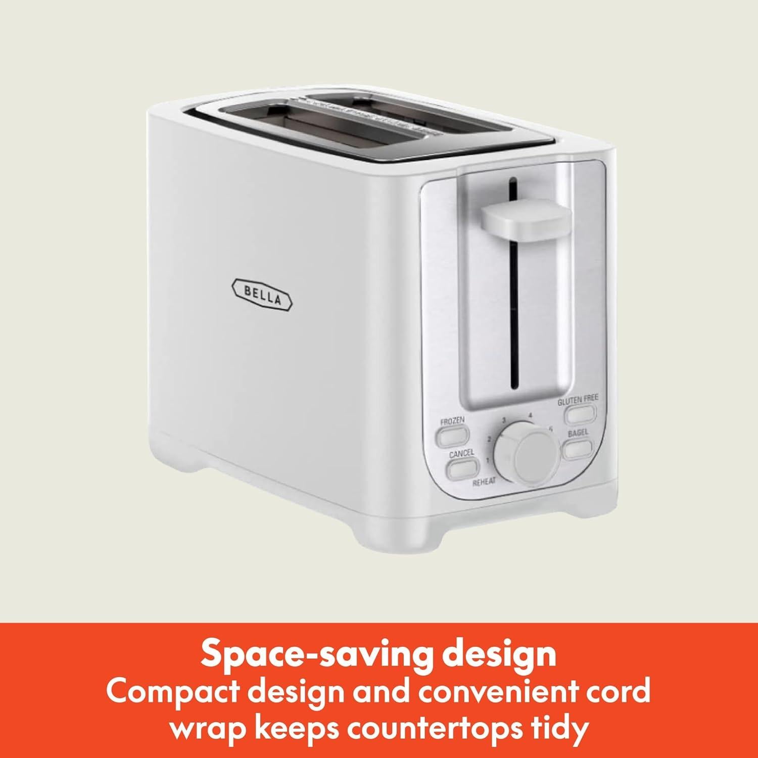 Tostadora BELLA 2 Rebanadas Blanca - Apagado Automático y Ranuras Anchas