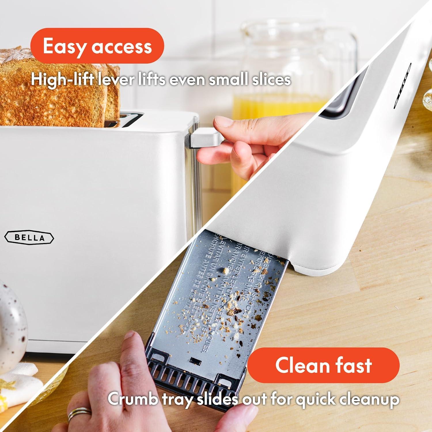 Tostadora BELLA 2 Rebanadas Blanca - Apagado Automático y Ranuras Anchas