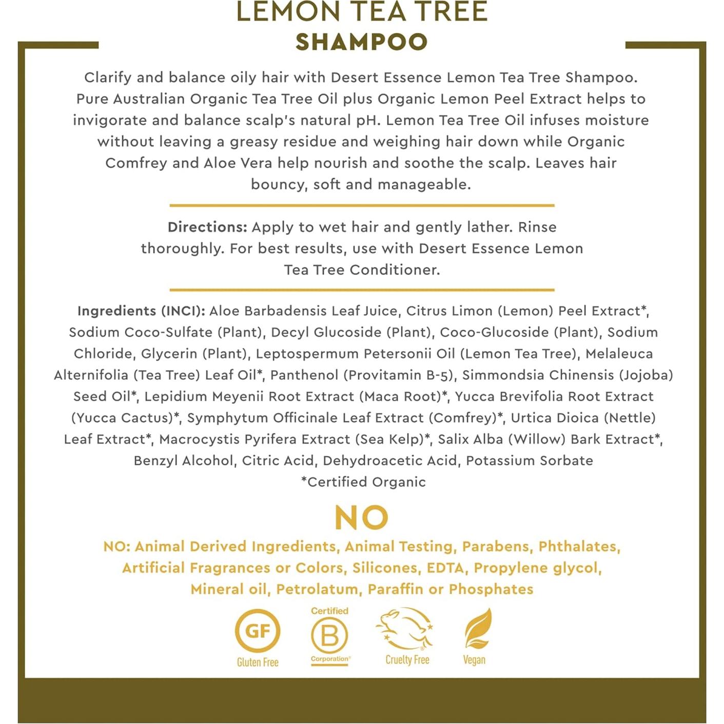 Champú de Árbol de Té Limón Desert Essence 236 ml - Revitaliza y Fortalece