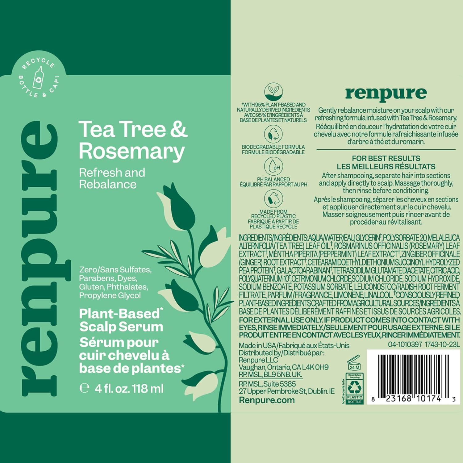 Suero para Cuero Cabelludo Renpure 118 ml - Aceite de Árbol de Té y Romero