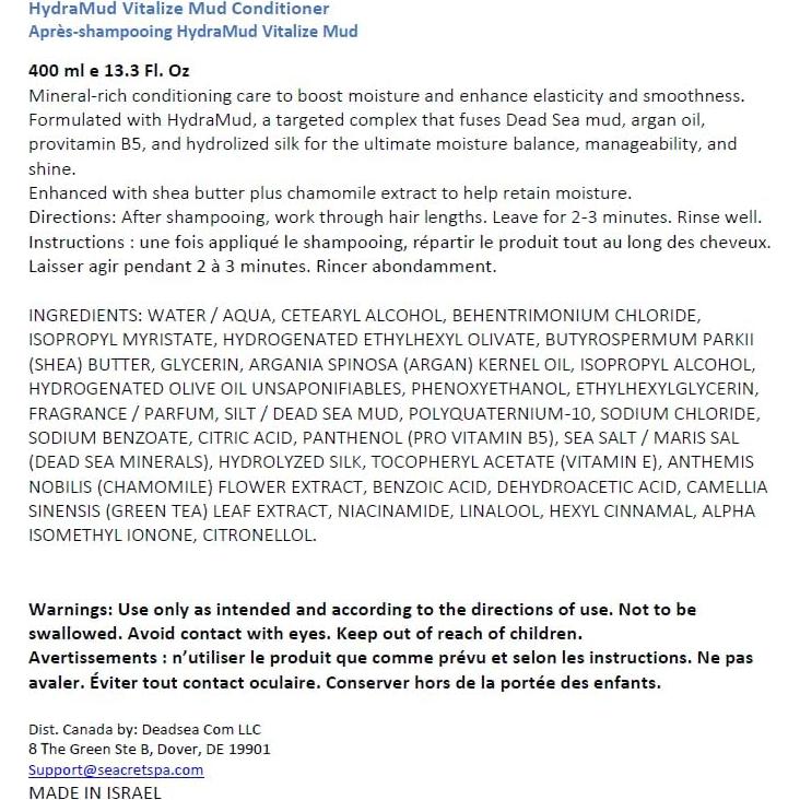 Acondicionador SEACRET HydraMud Vitalize 500ml con Minerales