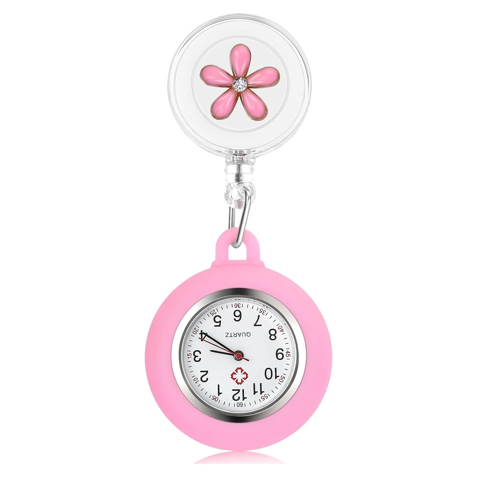 Reloj de solapa Hemobllo rosa para enfermeras retráctil