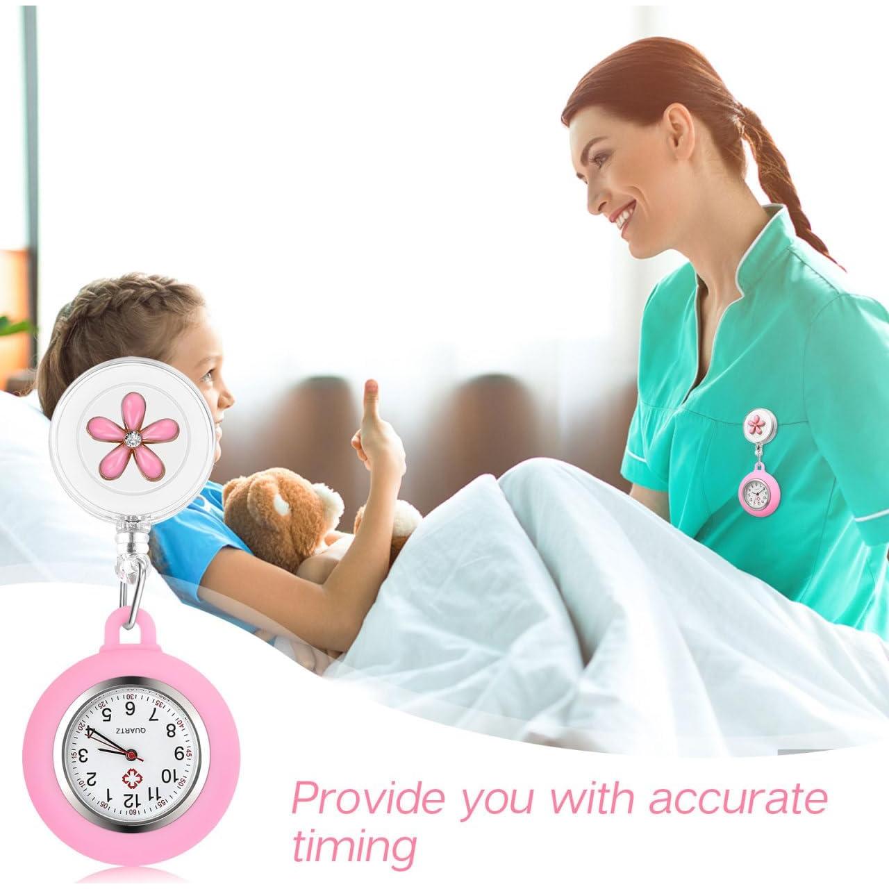 Reloj de solapa Hemobllo rosa para enfermeras retráctil