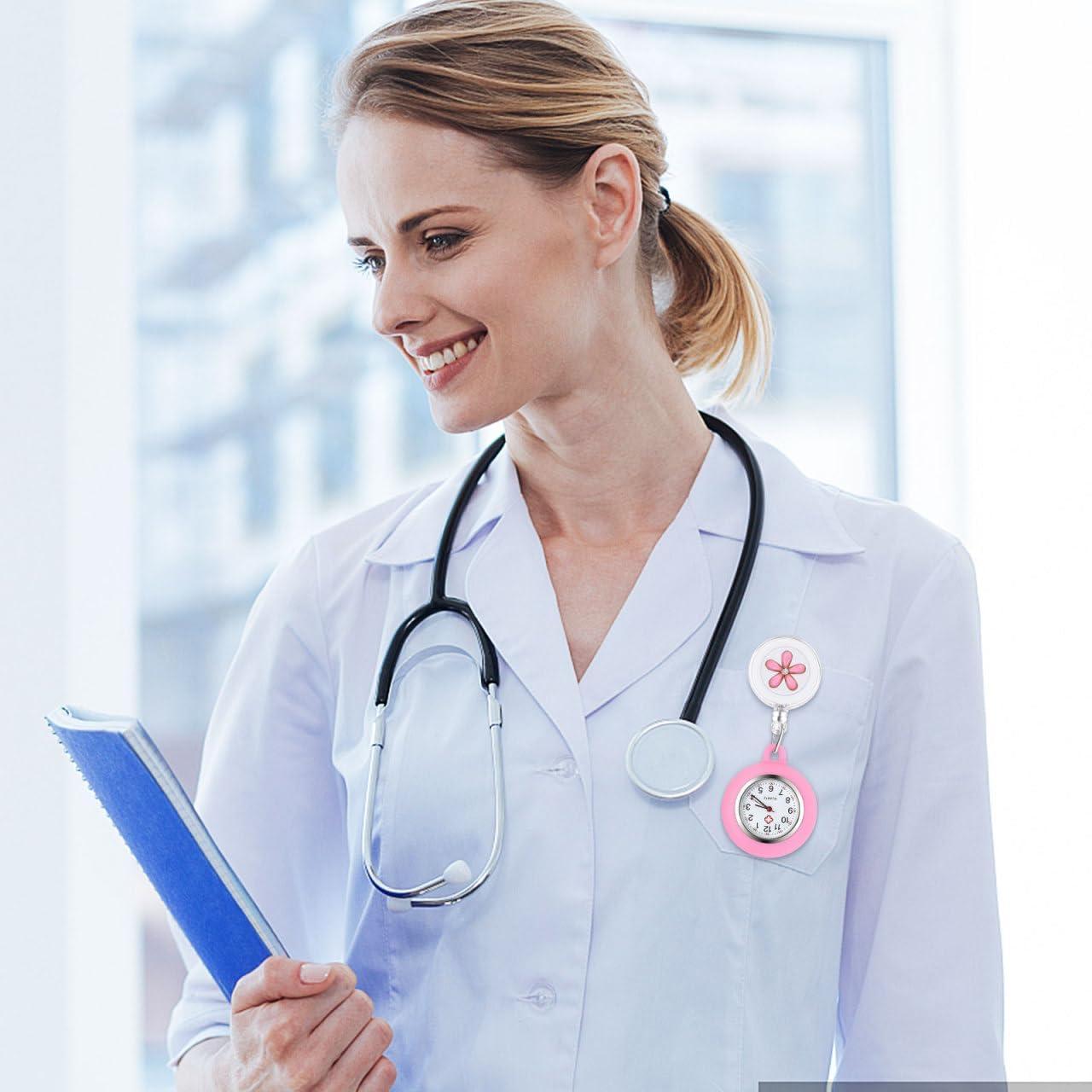 Reloj de solapa Hemobllo rosa para enfermeras retráctil