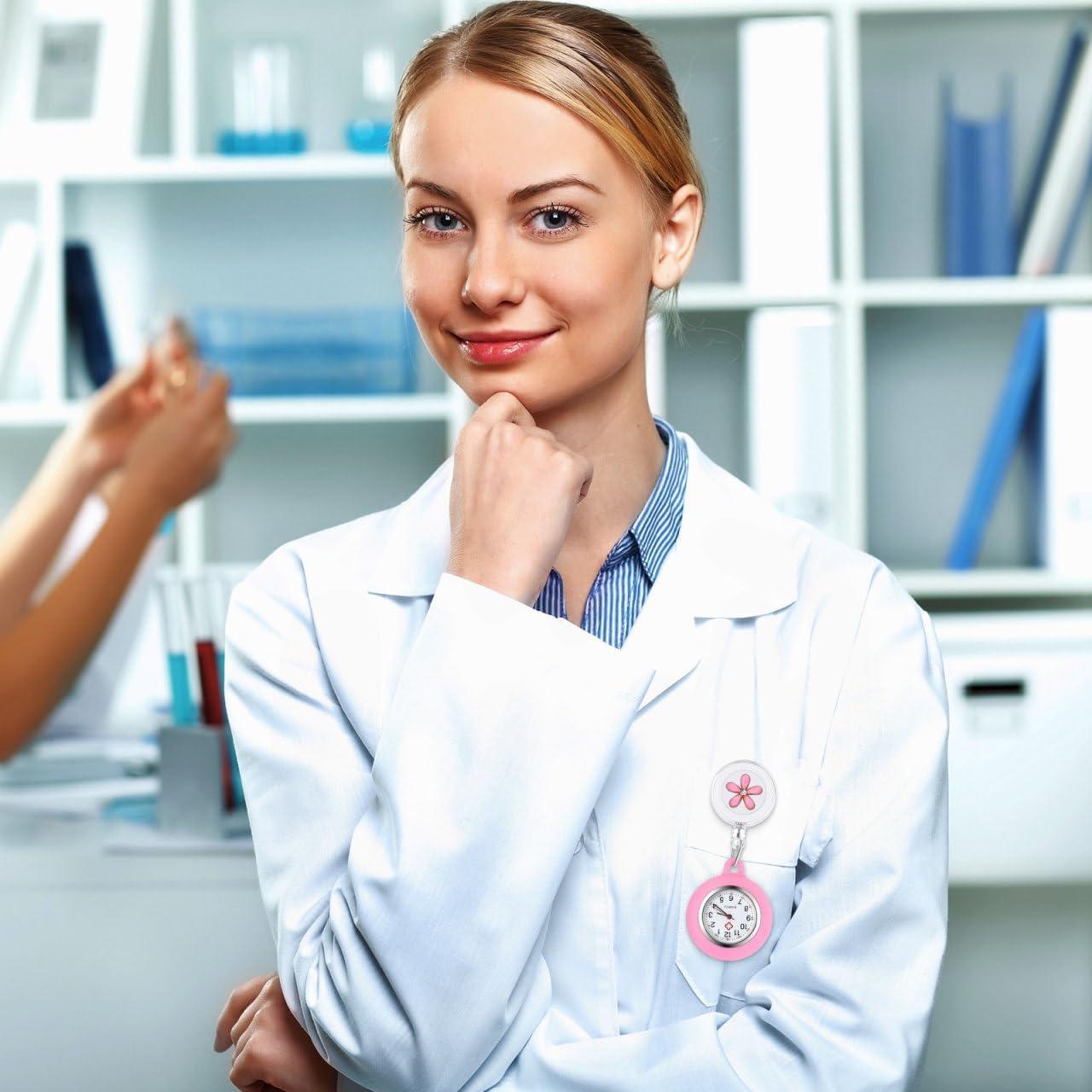 Reloj de solapa Hemobllo rosa para enfermeras retráctil