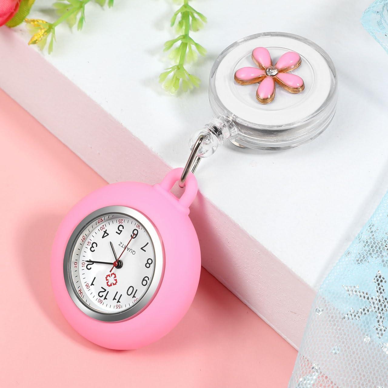 Reloj de solapa Hemobllo rosa para enfermeras retráctil