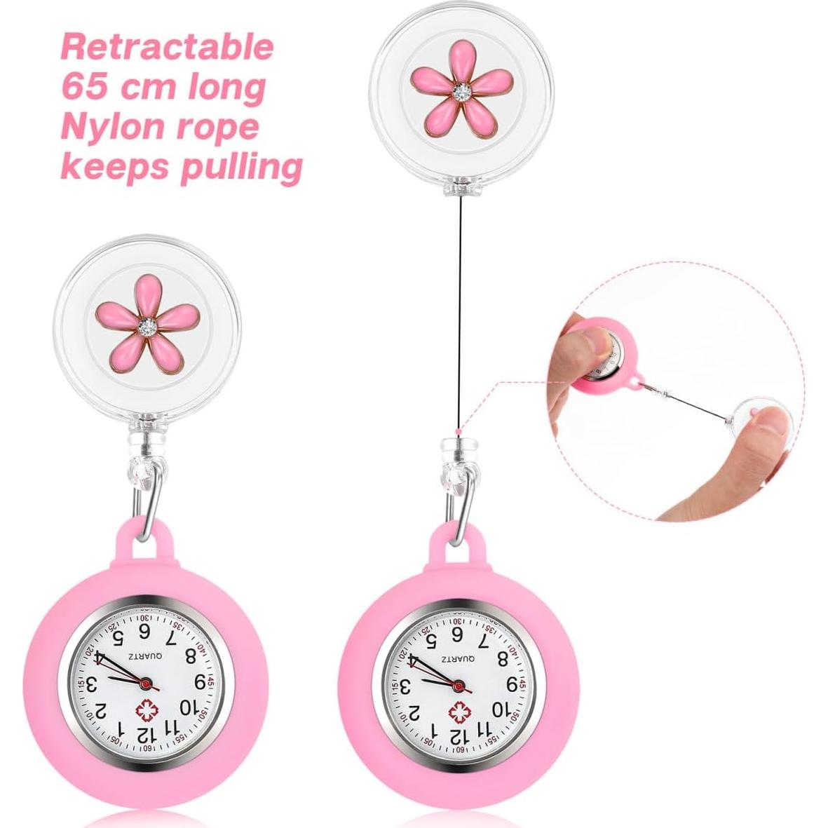 Reloj de solapa Hemobllo rosa para enfermeras retráctil