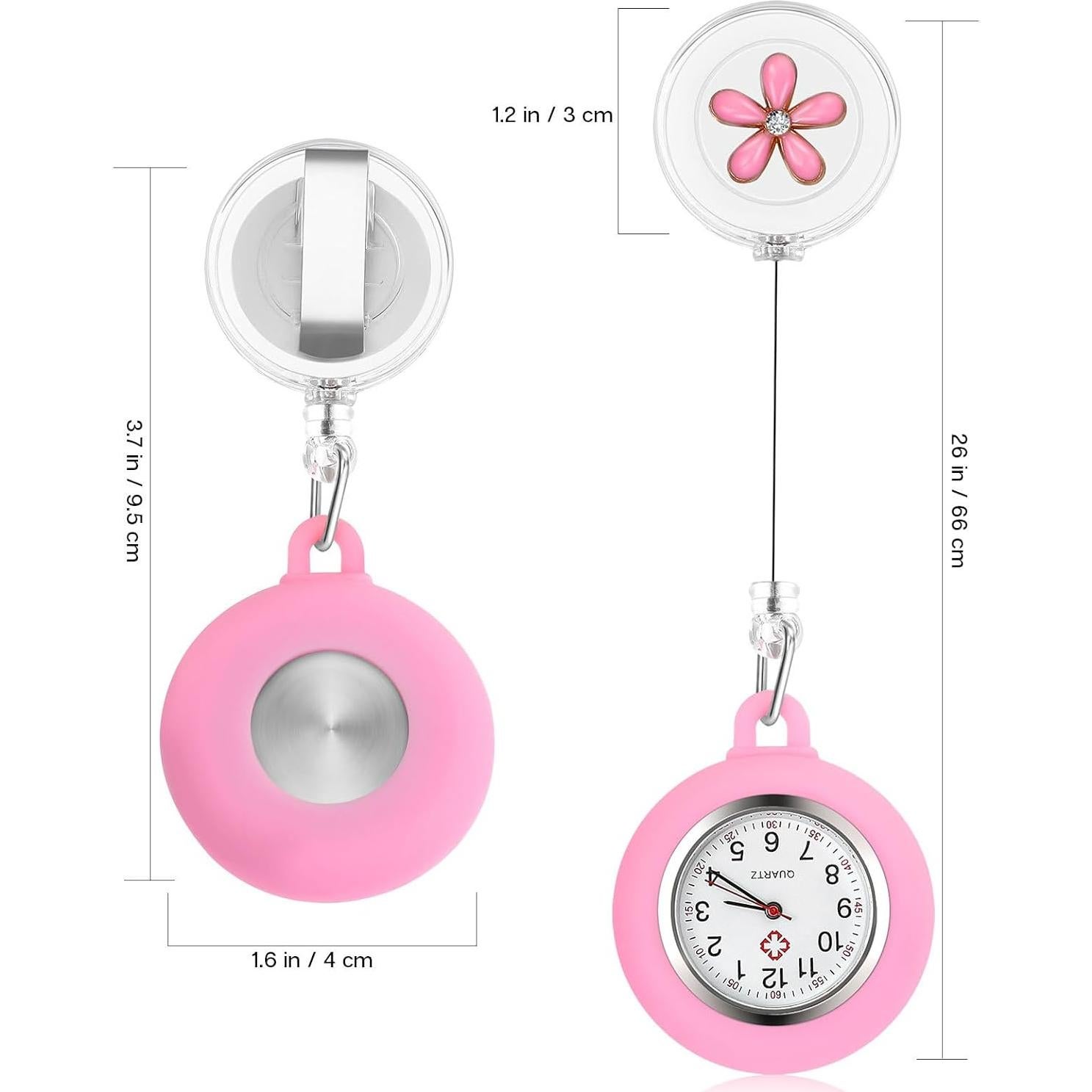 Reloj de solapa Hemobllo rosa para enfermeras retráctil