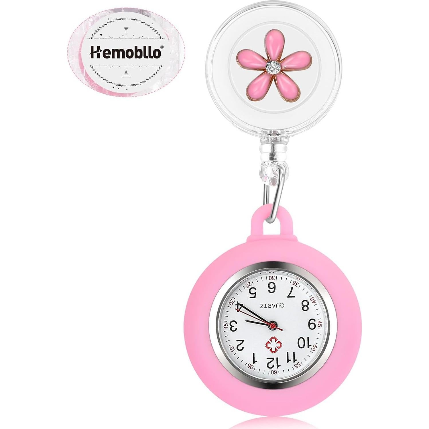 Reloj de solapa Hemobllo rosa para enfermeras retráctil