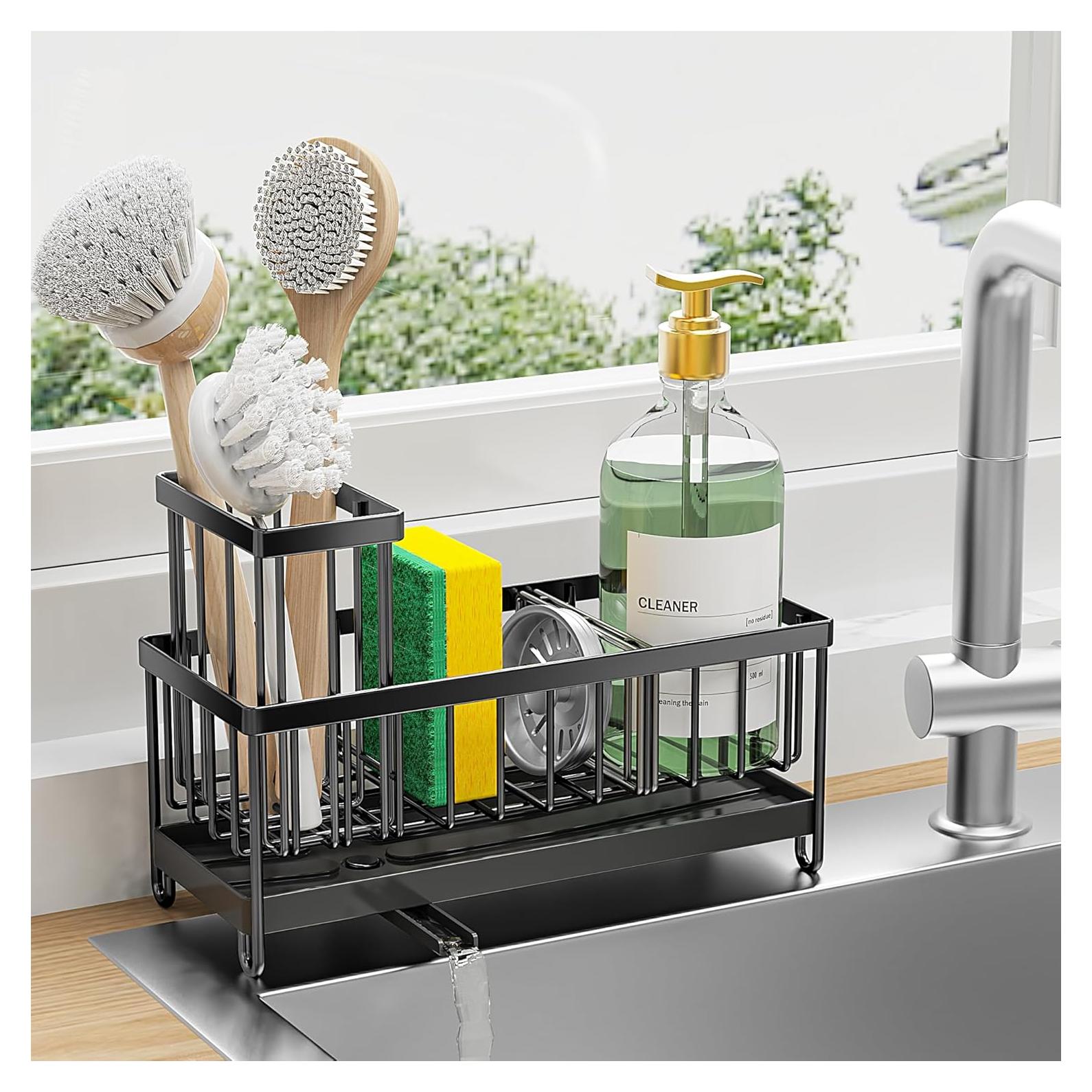 Soporte de Esponja Cisily Negro para Fregadero, Acero Inoxidable