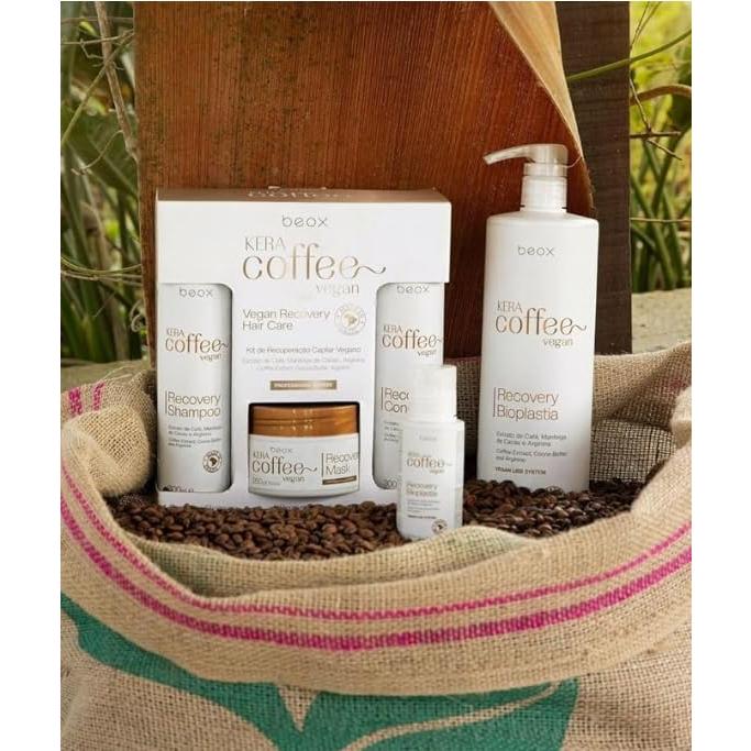 KeraCoffee Vegan Recovery Kit - Deep Hydration and Shine, Hair Smoothness and Instant Reconstruction, Anti-Frizz Formula with Coffee Extract, Essential Oils and Proteins - (850g)