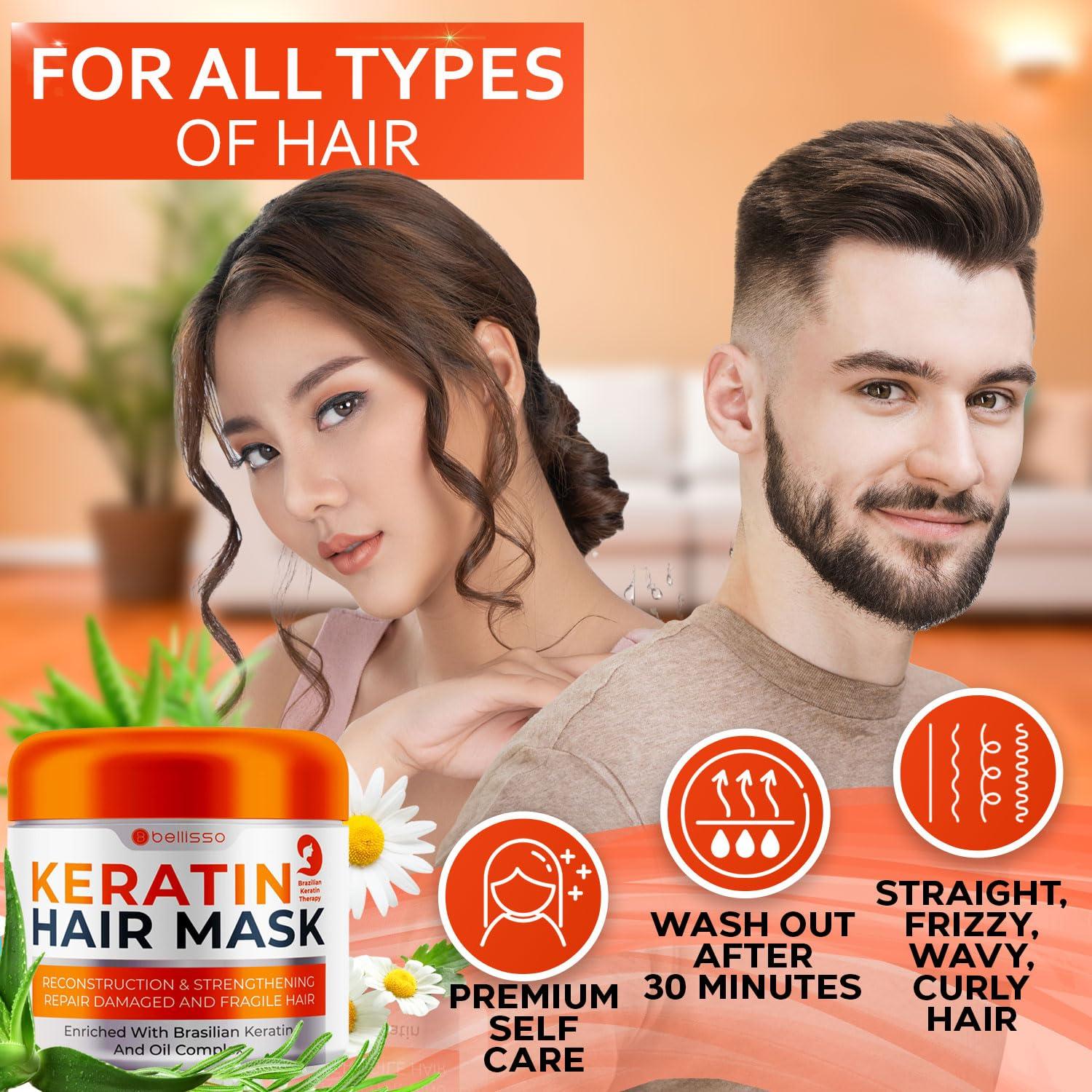 Mascarilla de Keratina Bellisso 340g Sin Sulfatos Hidratante