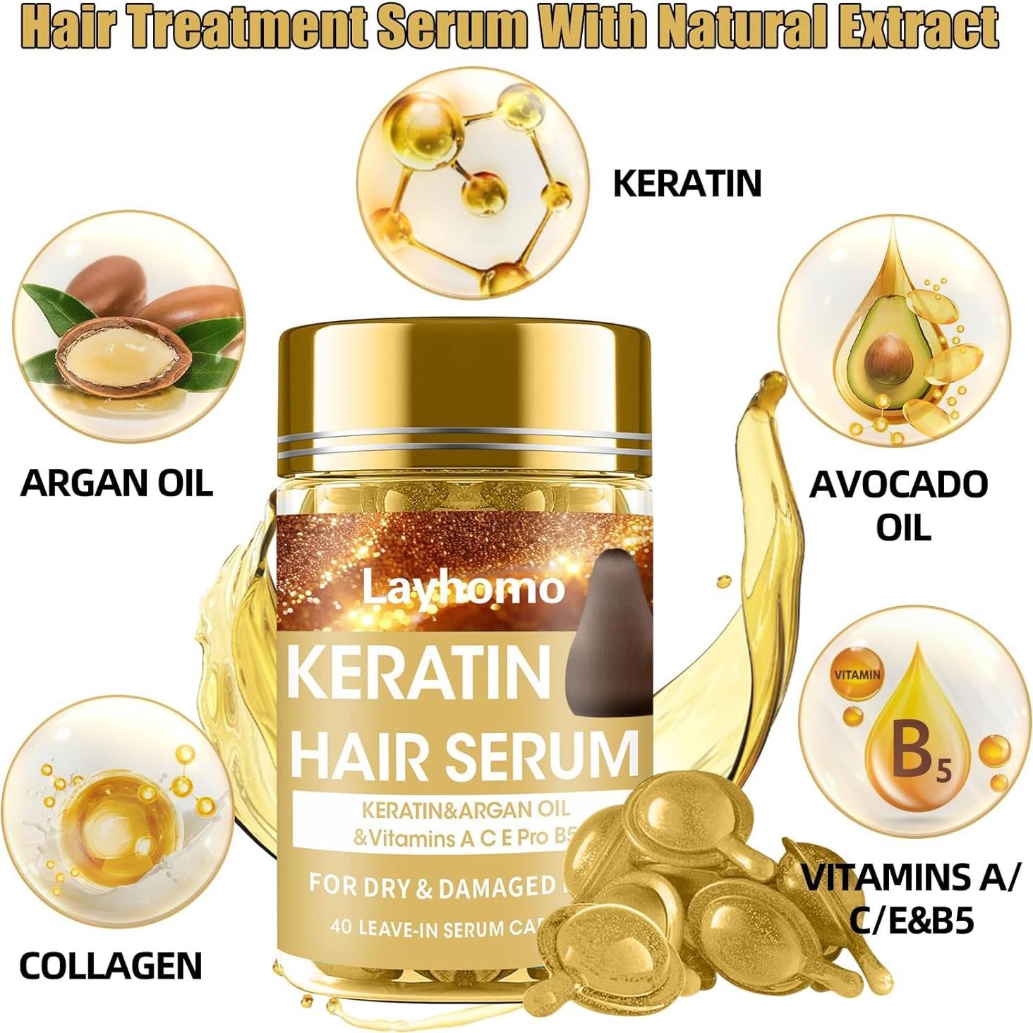 Suero de Queratina Layhomo 40 Cápsulas Acondicionador Antifrizz