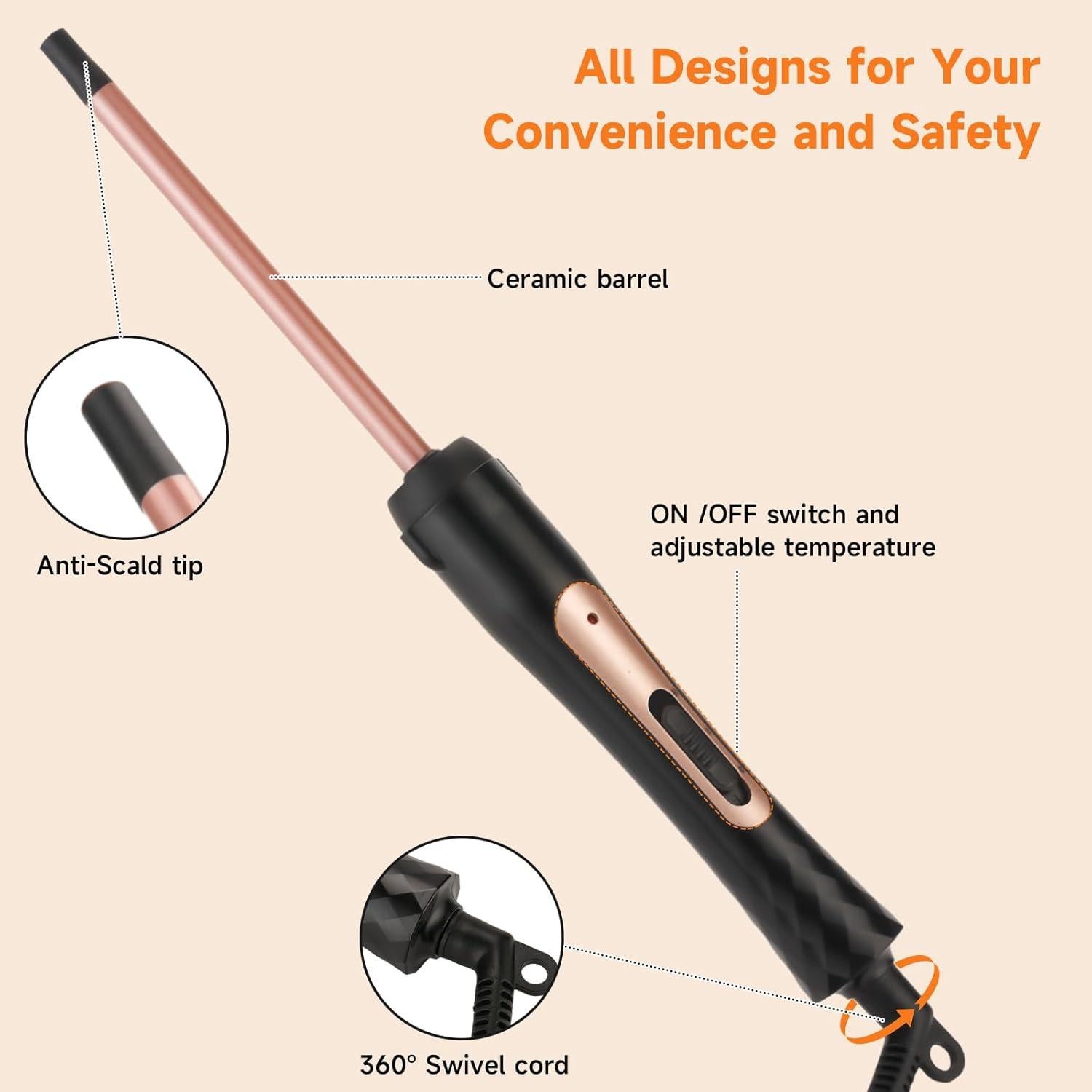 Varita de Rizar LXMTOU 3/8" Cerámica Turmalina Ajustable