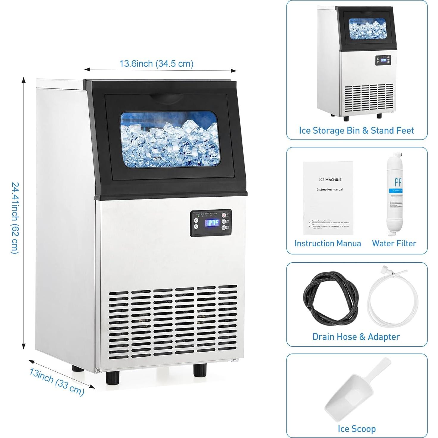 Máquina de Hielo Comercial 110 kg/24h con Bin 8 kg