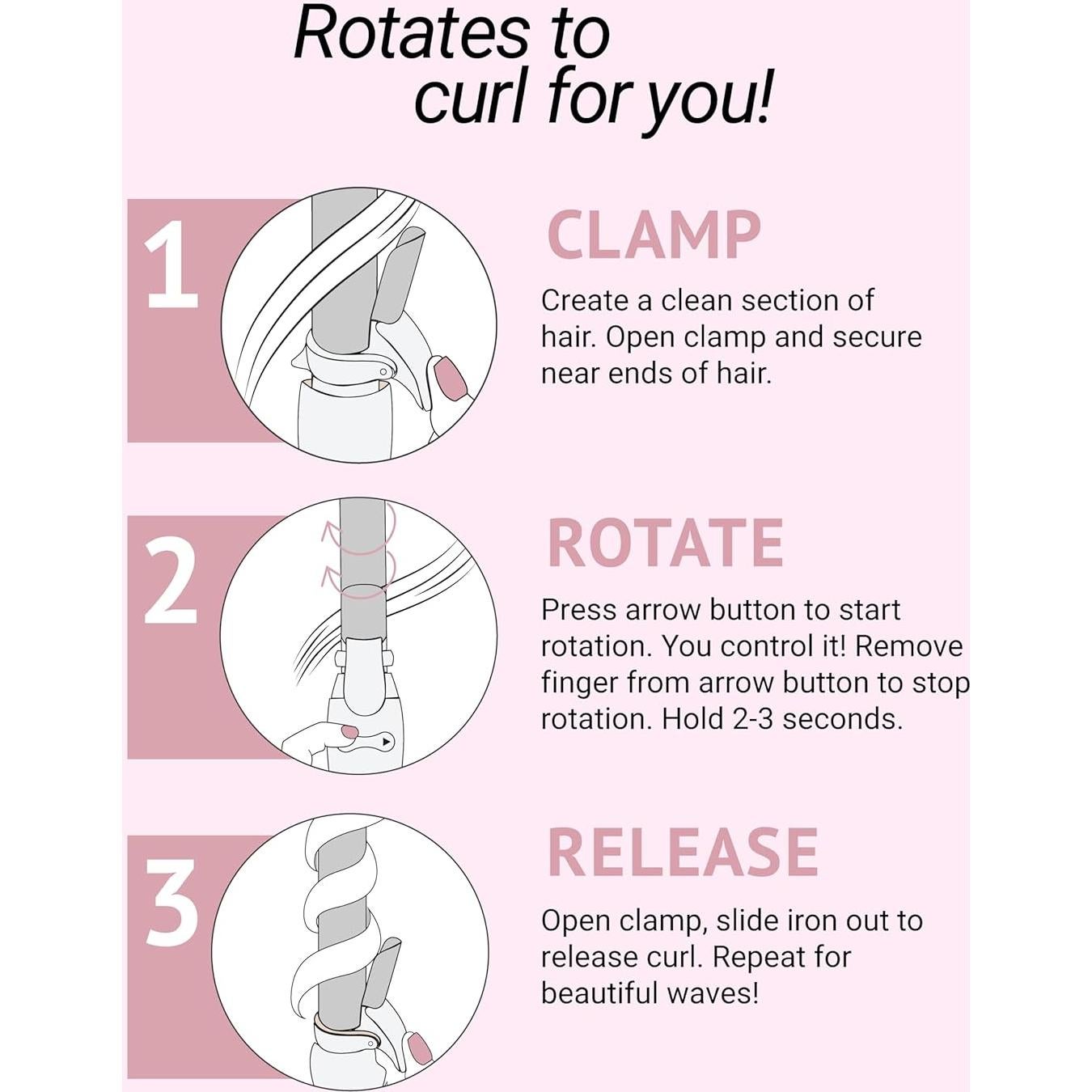 The Beachwaver Co. B1 Rotating Curling Iron - Automatic 1" Ceramic Curling Iron - Easy-to-Use Spinning Wand for Long-Lasting Waves, Auto-Shut Off, Travel-Friendly, Dual Voltage (BW160), Midnight Rose