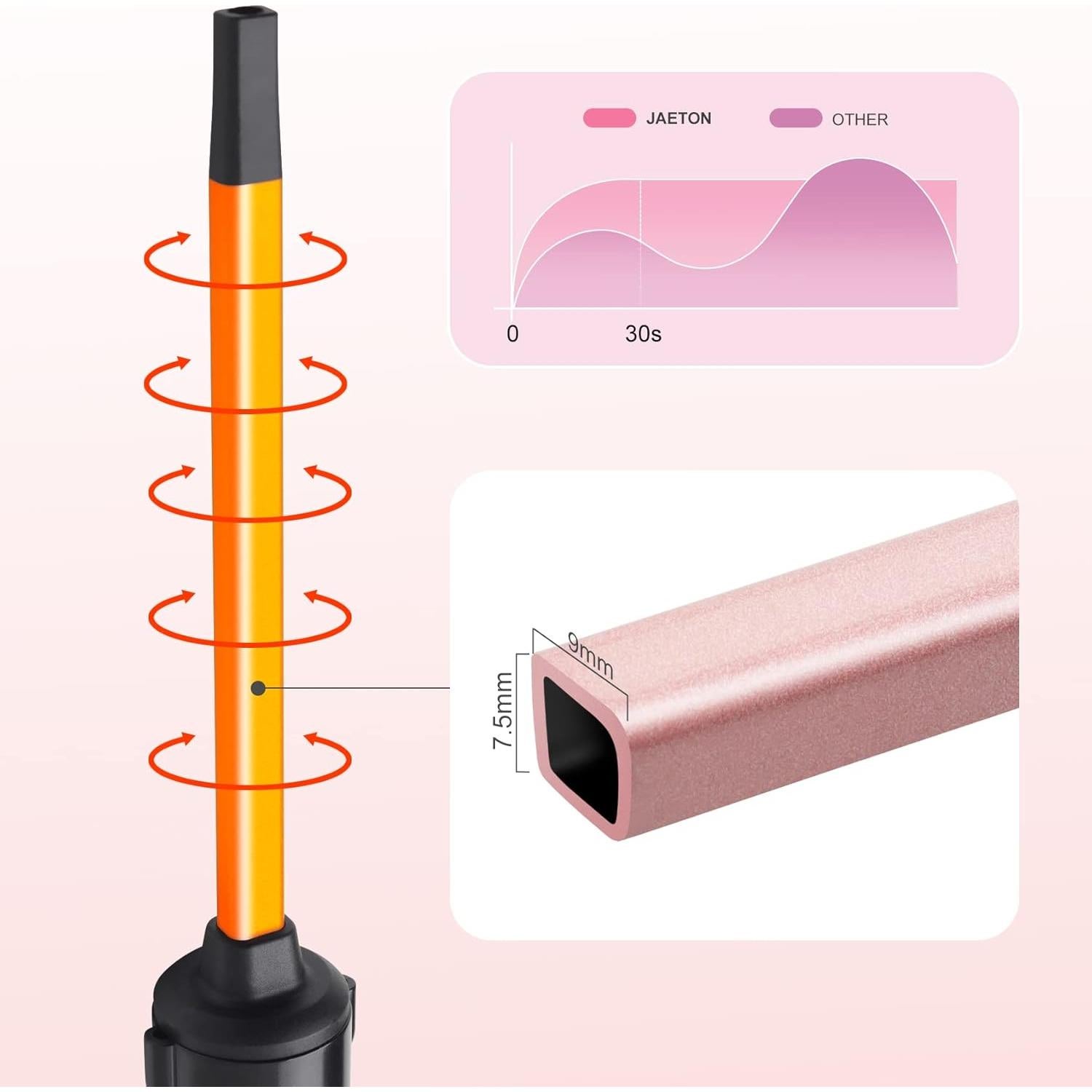 Plancha de Rizar Cerámica JAETON 9mm para Cabello Corto y Largo