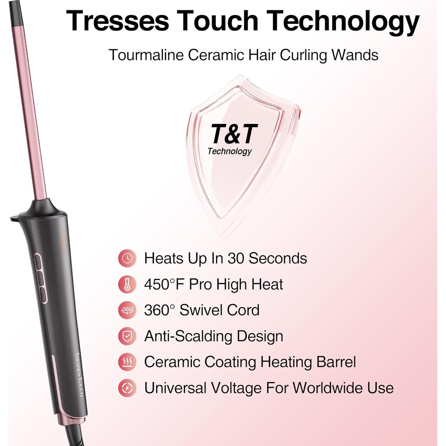 Rizador de Cabello Tresses Touch 10 mm Cerámica Oro Rosa