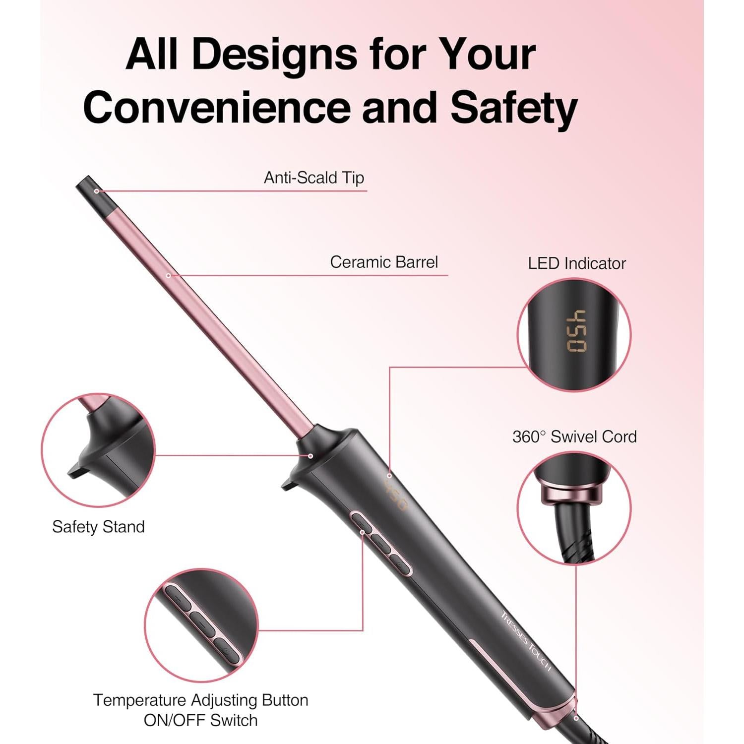 Rizador de Cabello Tresses Touch 10 mm Cerámica Oro Rosa