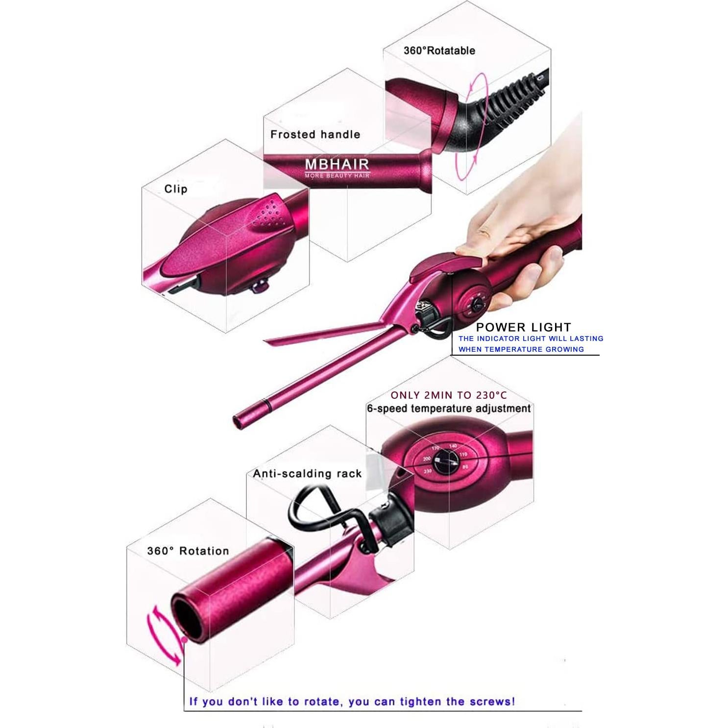 Varita de Rizado MBHAIR 9mm Cerámica Profesional para Cabello