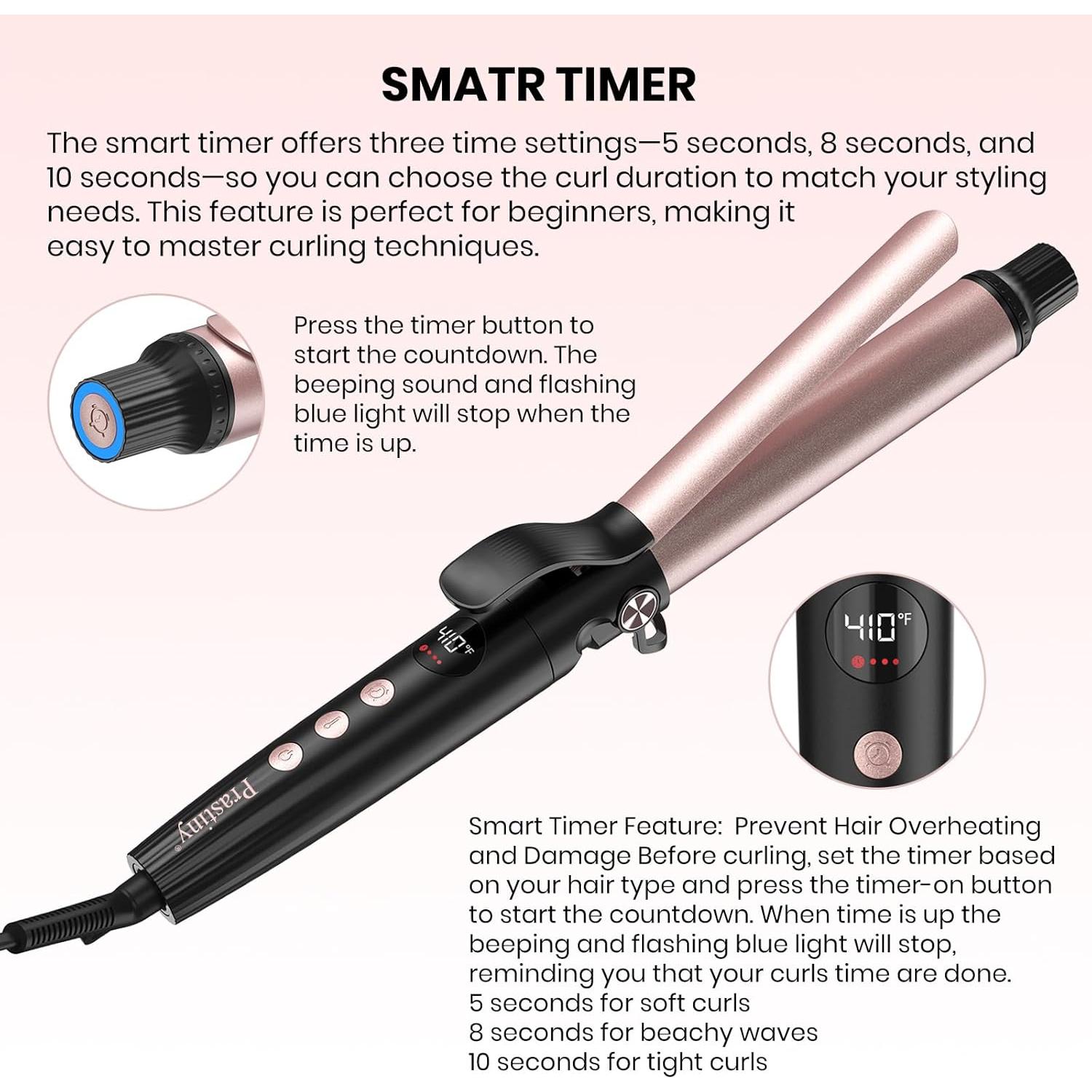 Rizador de Cabello Prastiny 1.25" Cerámica LCD Doble Voltaje