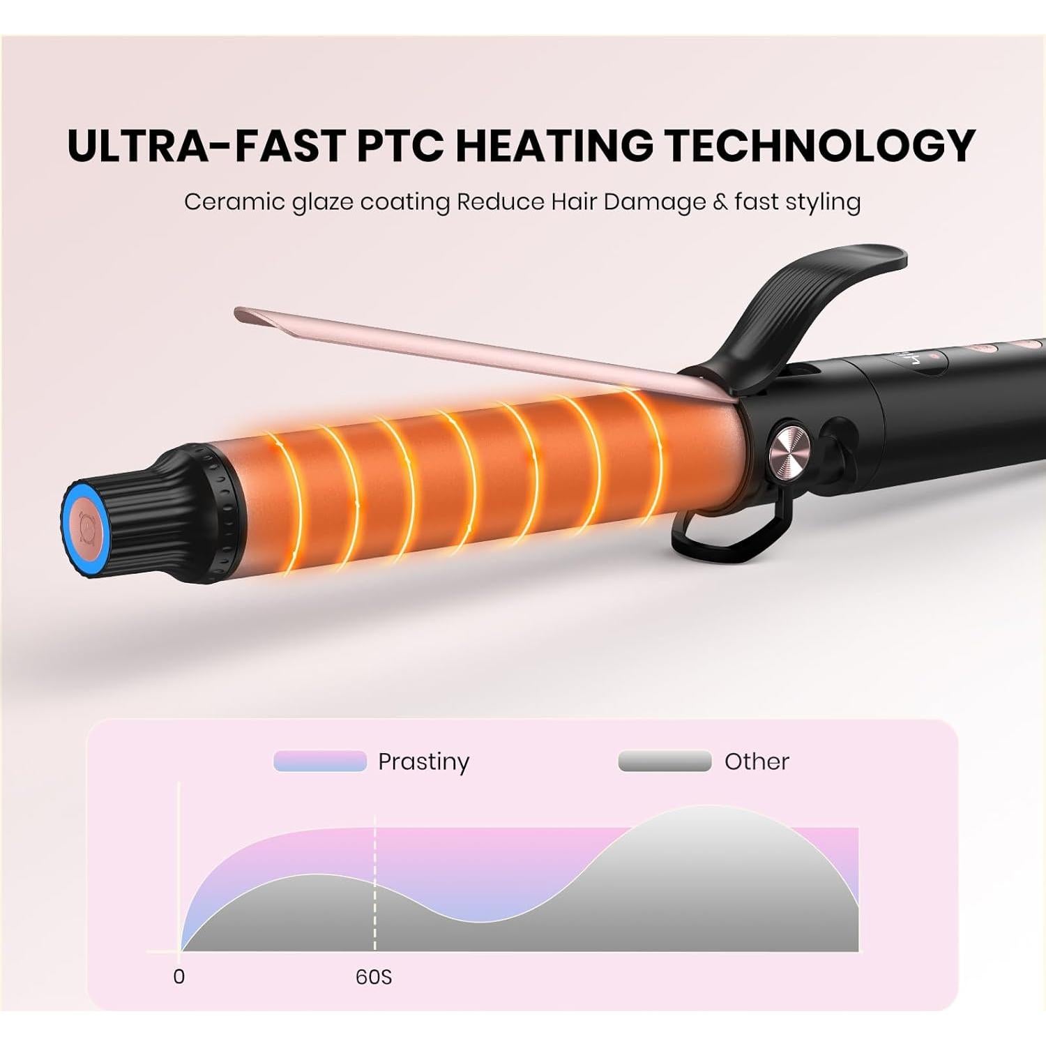 Rizador de Cabello Prastiny 1.25" Cerámica LCD Doble Voltaje