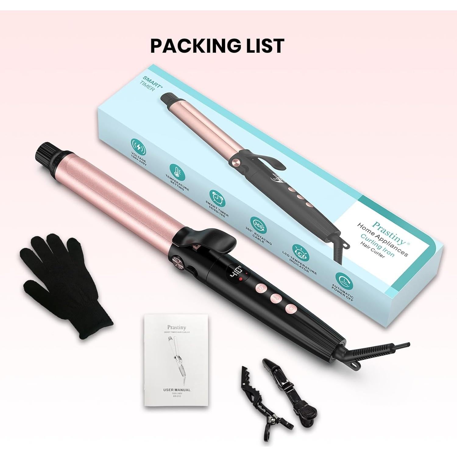 Rizador de Cabello Prastiny 1.25" Cerámica LCD Doble Voltaje