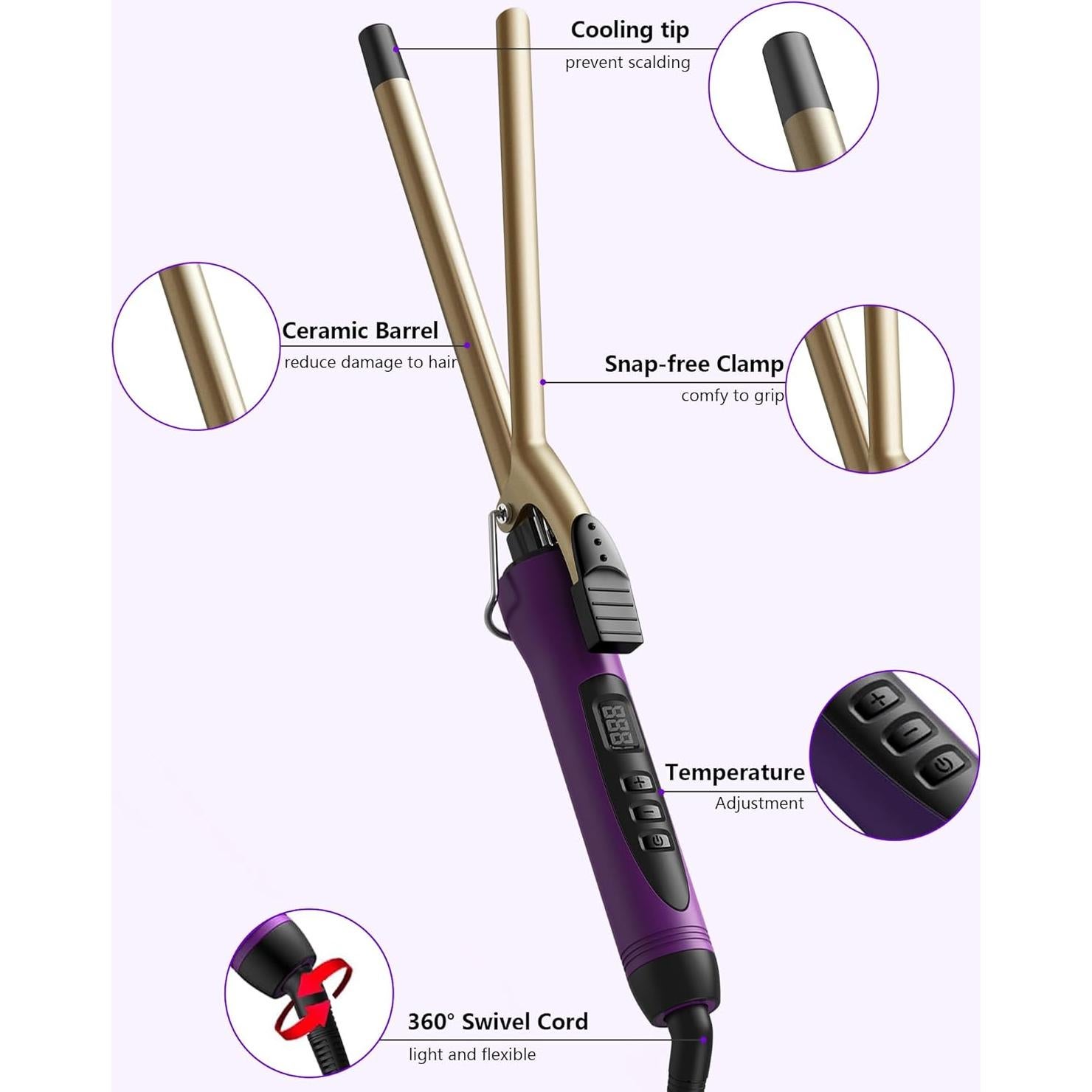 Varita de Rizado 13mm MELYDO Cerámica Temperatura Ajustable