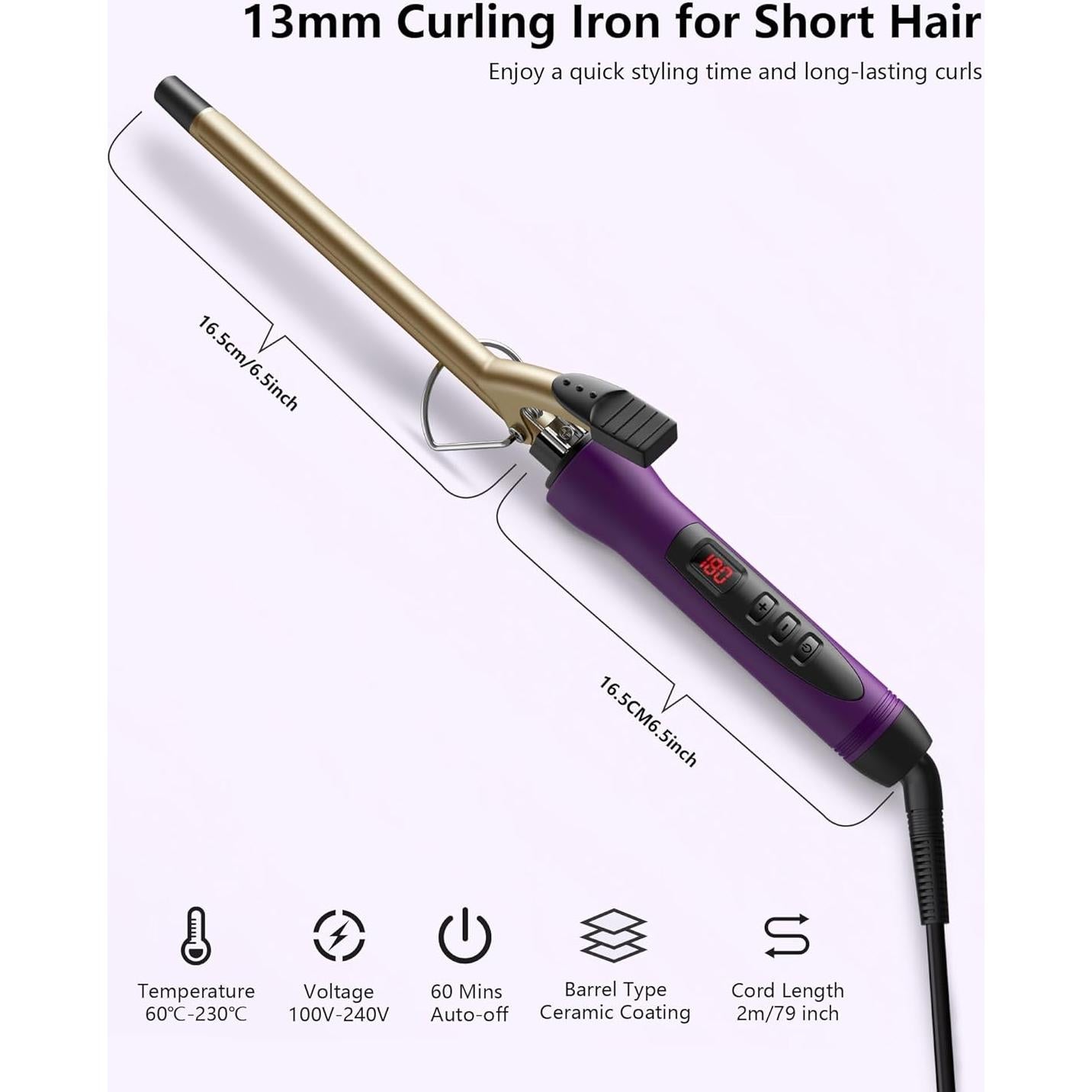 Varita de Rizado 13mm MELYDO Cerámica Temperatura Ajustable