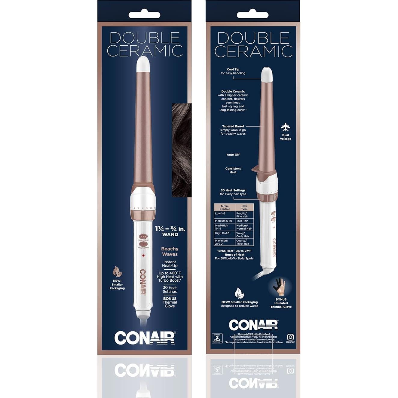 Varita de Rizar Cónica Conair Doble Cerámica 1.25" a 0.75"