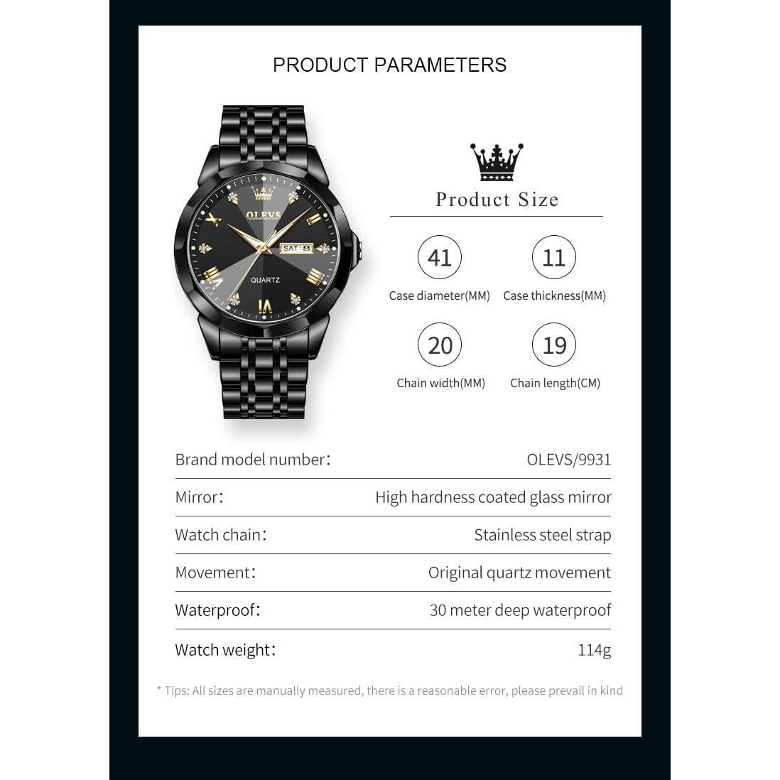 Reloj de Pulsera OLEVS para Hombres Acero Inoxidable 41mm