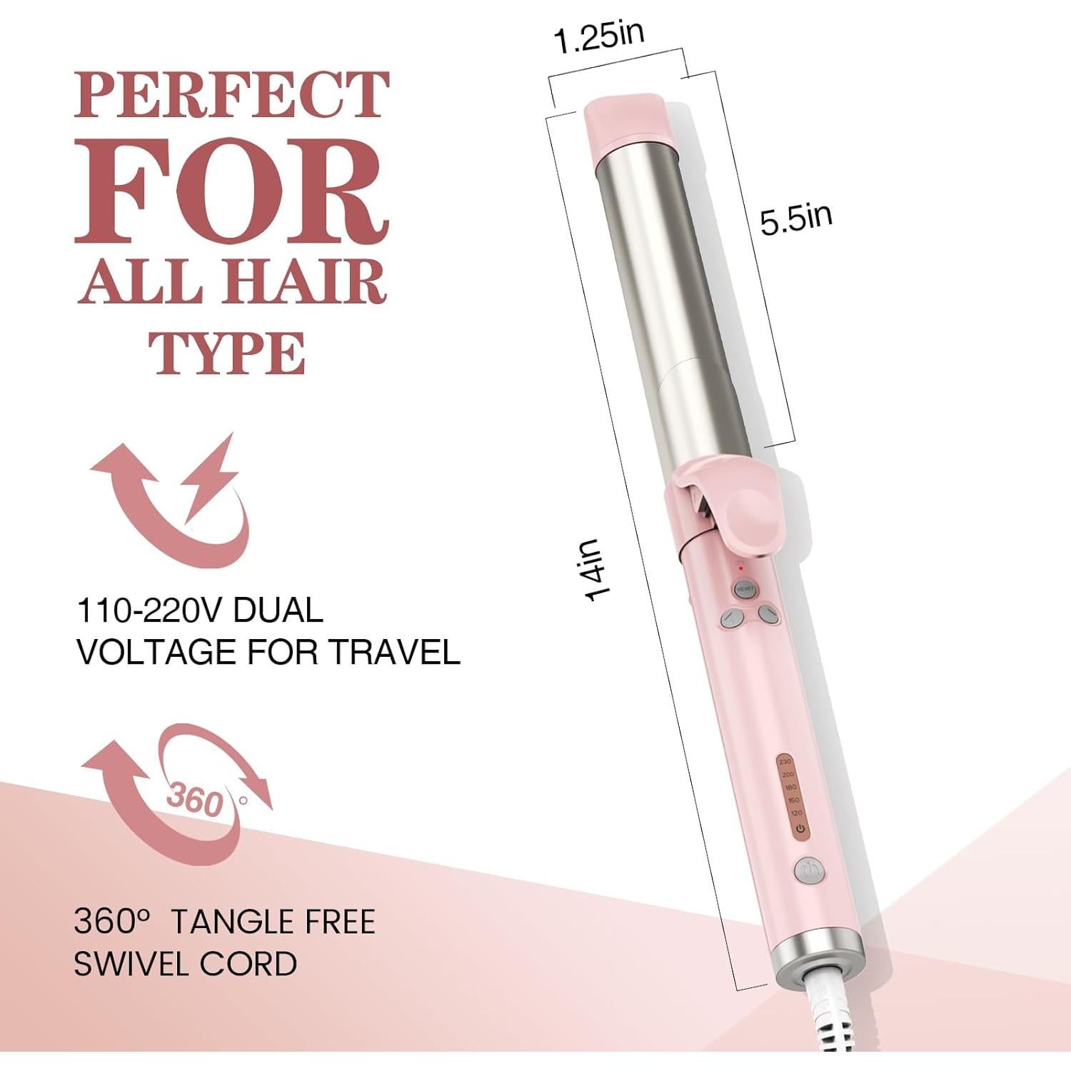 Plancha de Rizar Automática GOOGOOMS 1.25" Cerámica Rosa