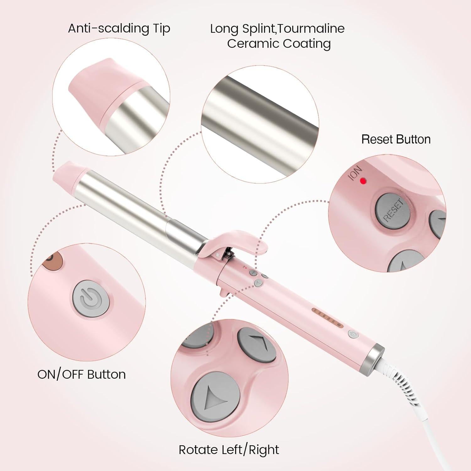 Plancha de Rizar Automática GOOGOOMS 1.25" Cerámica Rosa