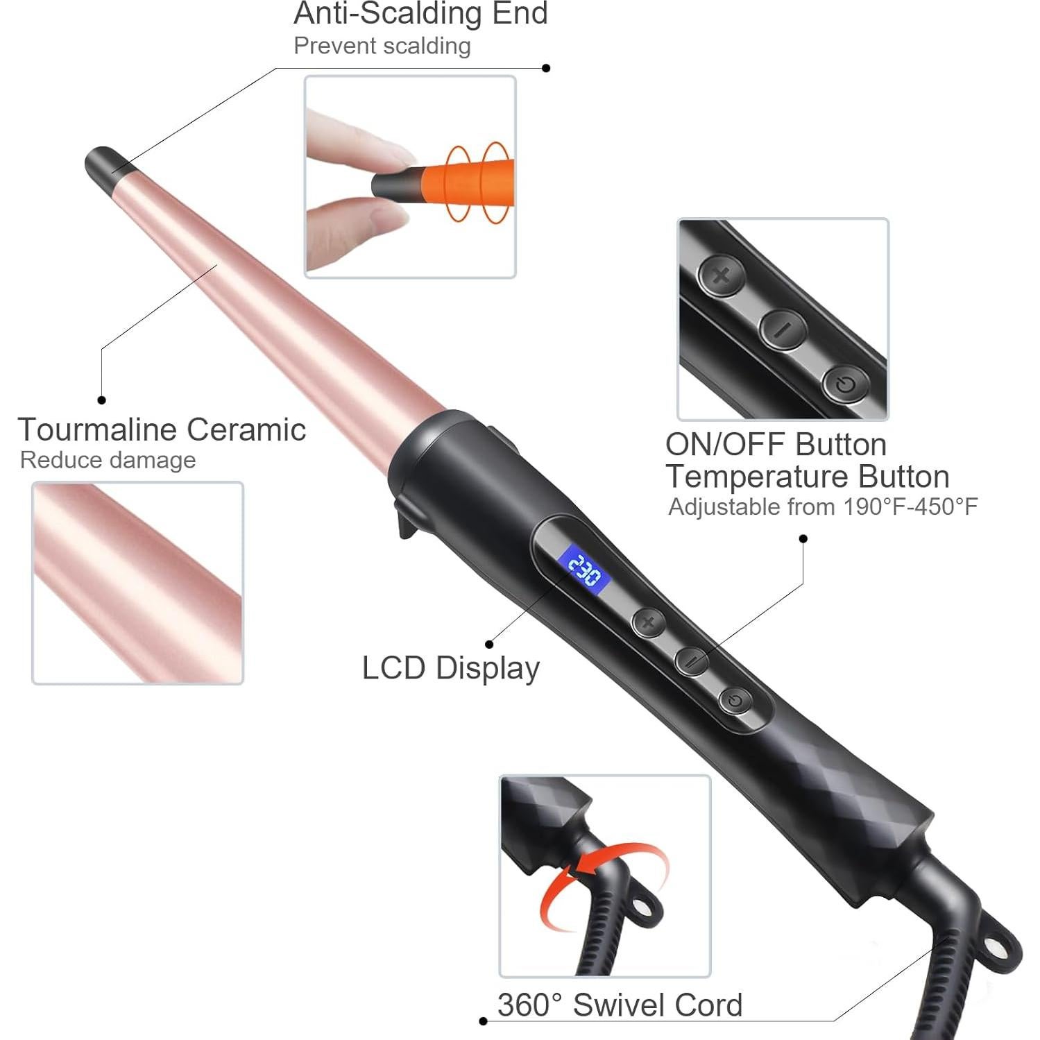 Varita de Rizar Cabello Hopopower Cónica 1-2 cm Rosa