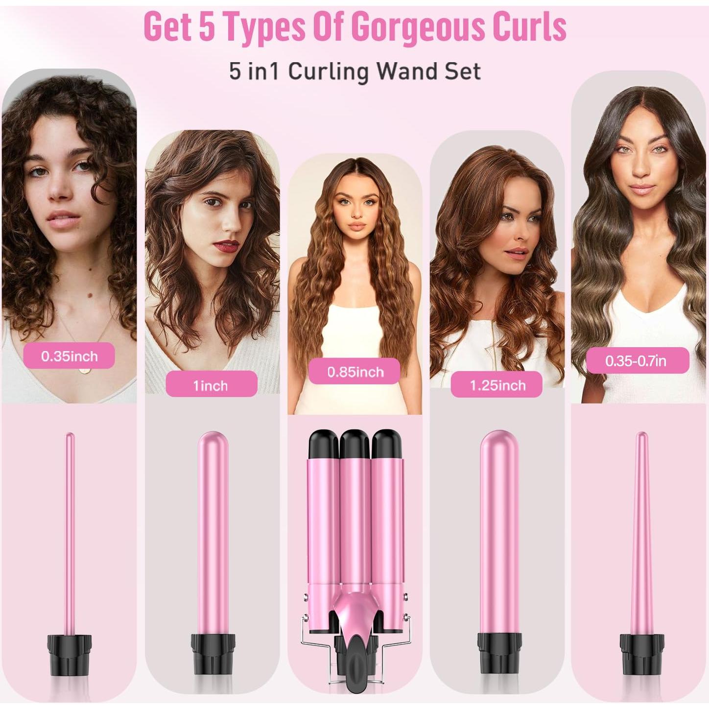 Varita Rizada 5 en 1 BESTOPE PRO Rosa 3 Barriles 20 cm