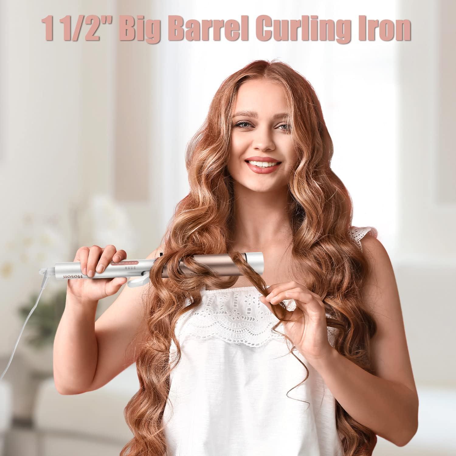 1 1/2 inch Curling Iron Large Barrel, Dual Voltage Curling Iron Ceramic, Professional Big Curling Wand for Long Hair